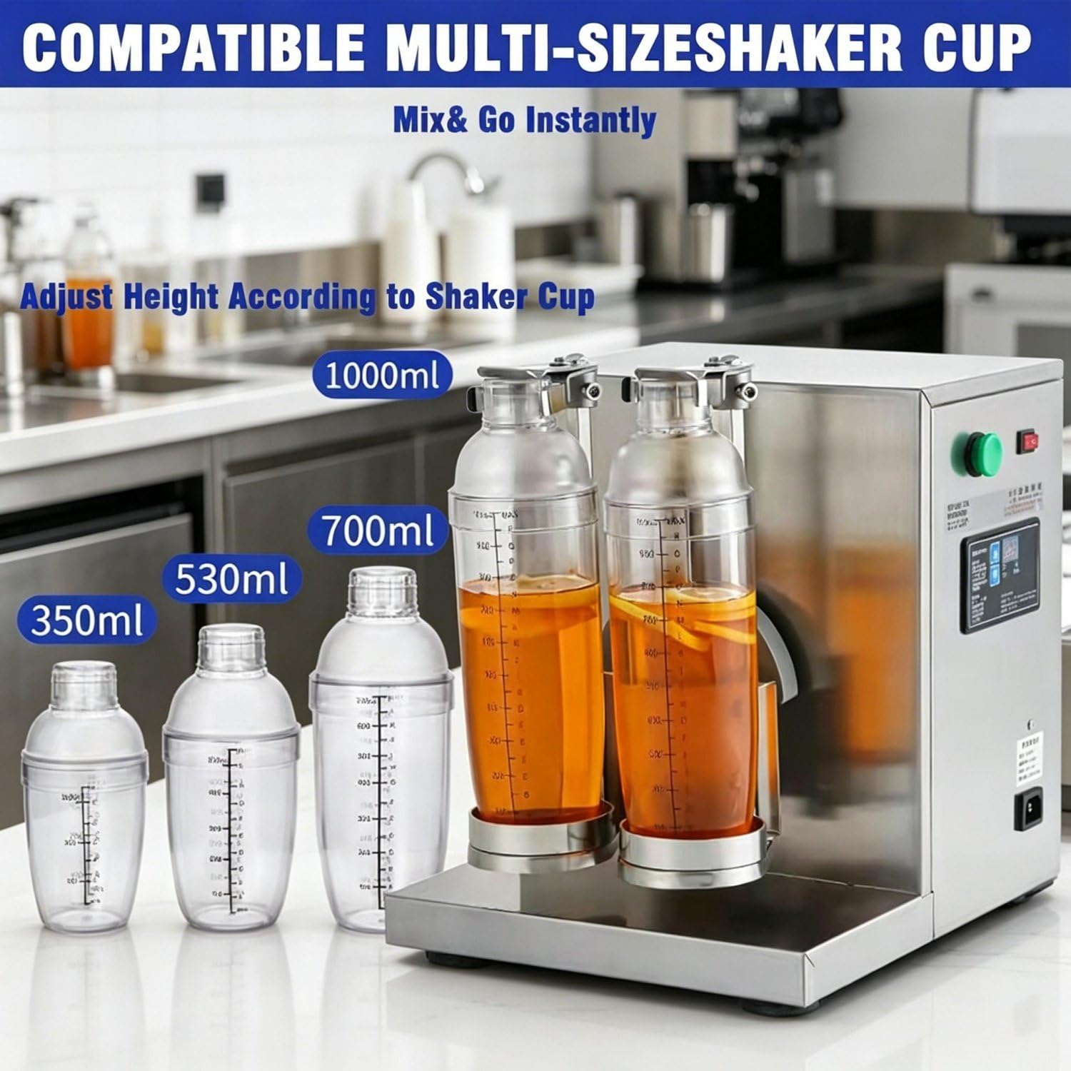 Elektrischer Milchtee-Shaker | Doppelbecher-Getränkemixer | Edelstahl, inklusive 2 Bechern, für Boba-Läden und Kaffeestationen