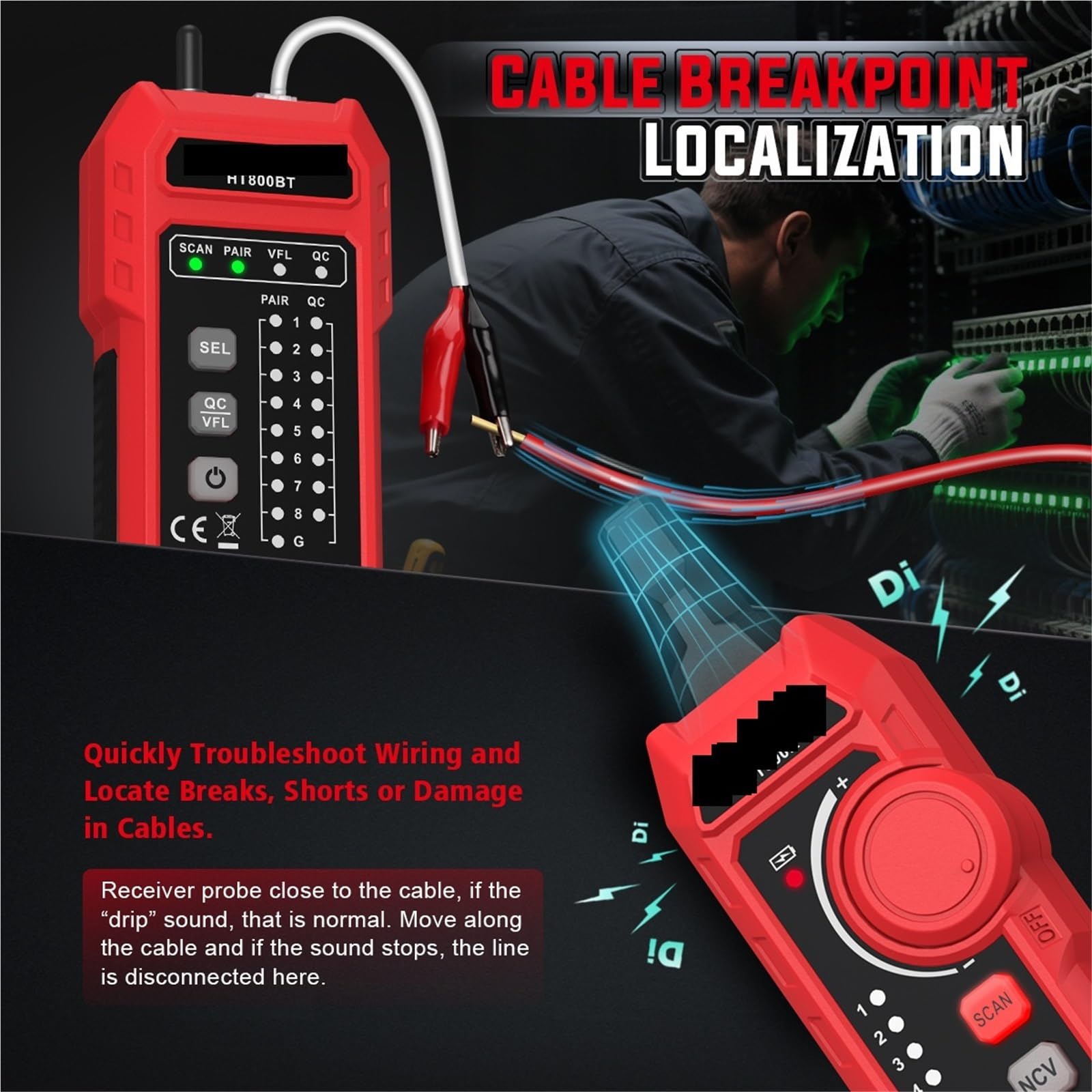 Netzwerkkabeltester, HT800A/B Netzwerkkabeltester, PoE-Anti-Interferenz-Finder, Multifunktional,für Netzwerkkabel(HT800A)