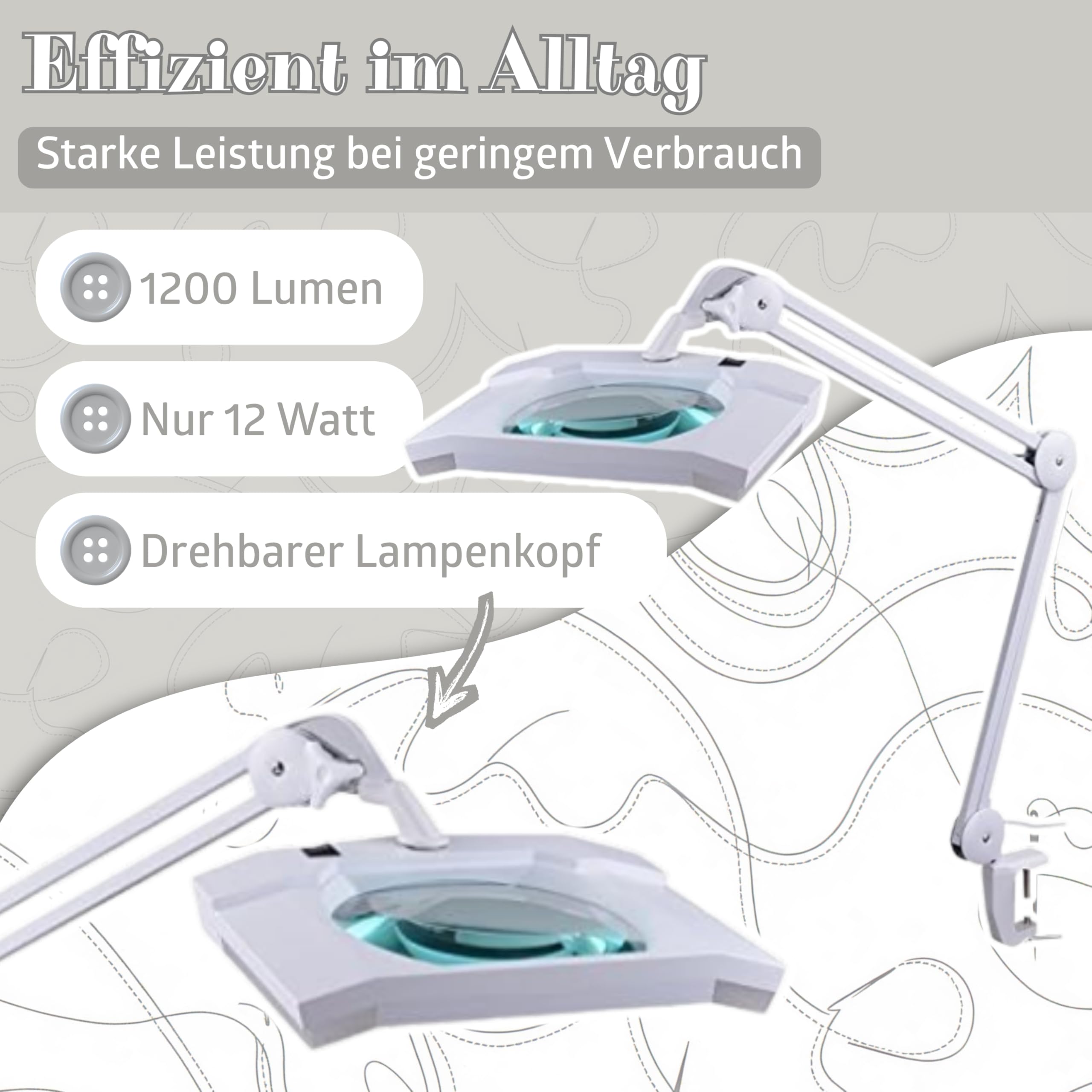 SEMPLIX LED Lupen-Tischleuchte 3D weiß (Linse 189 x 127 mm/Tischklemme)