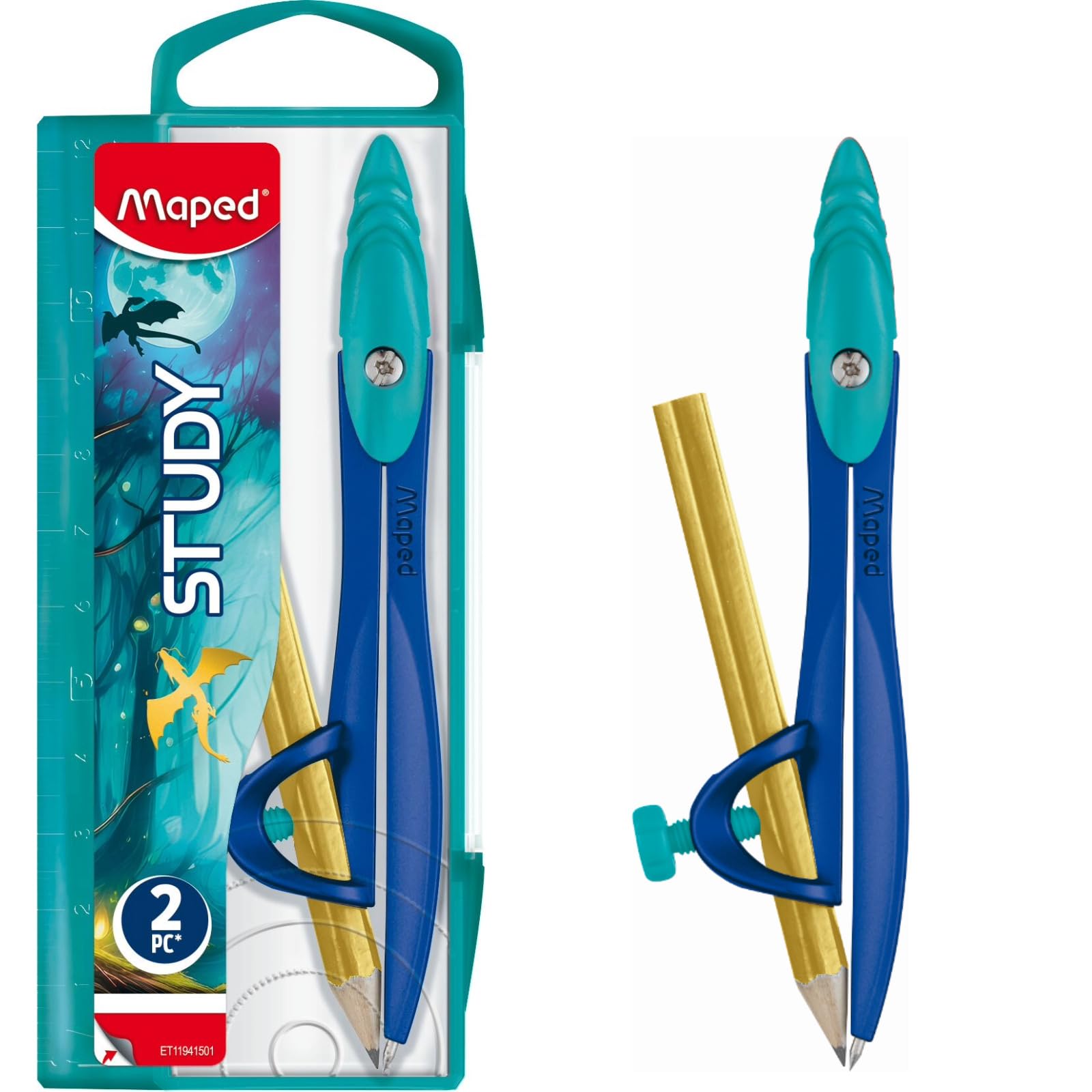 Maped Compas Study Dragon Ergonomique Branches Métal Fourniture Scolaire