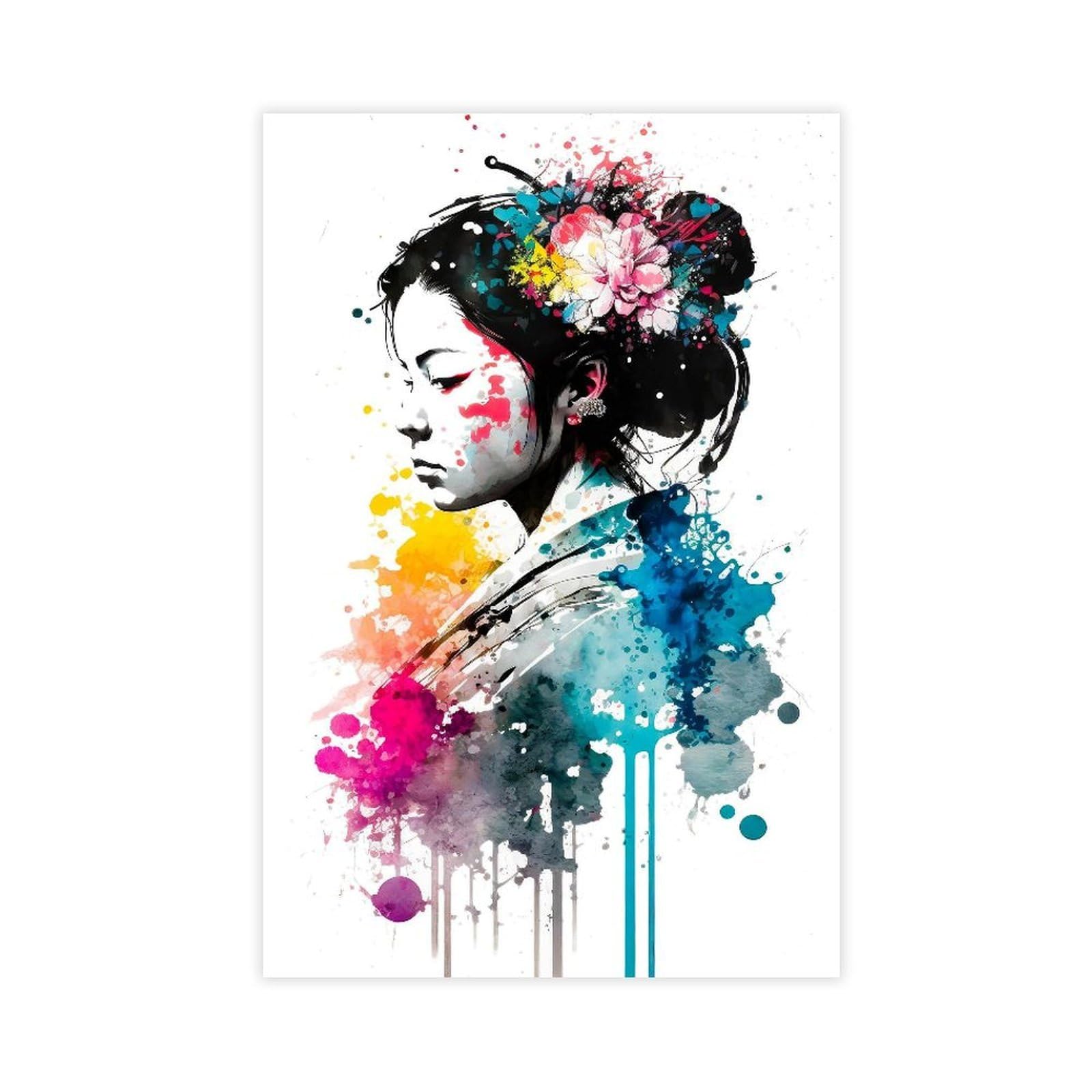 Qnvjqkdsi Unframe Japanese Geisha Watercolor Art Poster (1) Canvas Poster Bedroom Decor Landscape Office Room Decor Gift 20" L X 30" W