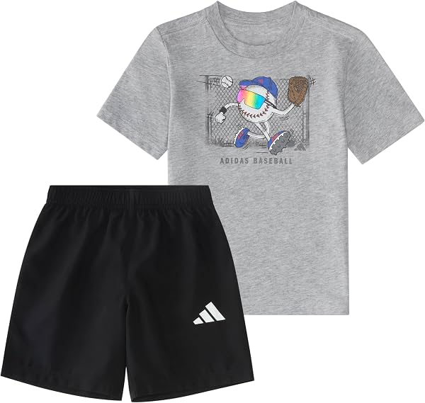 adidas Set de Camiseta Gráfica de Algodón y Shorts Tejidos para Niños (Infante)