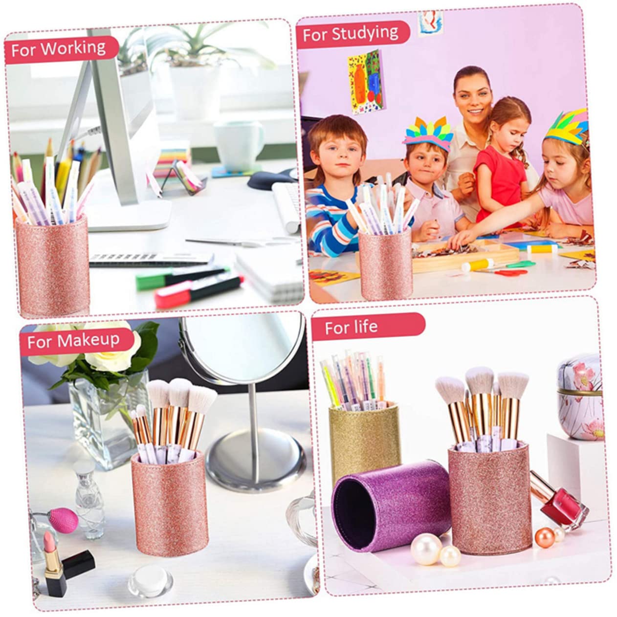 Ciieeo 4stücke Pu Leder Stiftehalter Mit Glitzer Multifunktionale Aufbewahrung Für Stifte Pinsel Und Kosmetik Für Schreibtisch Und Make-up Zartem