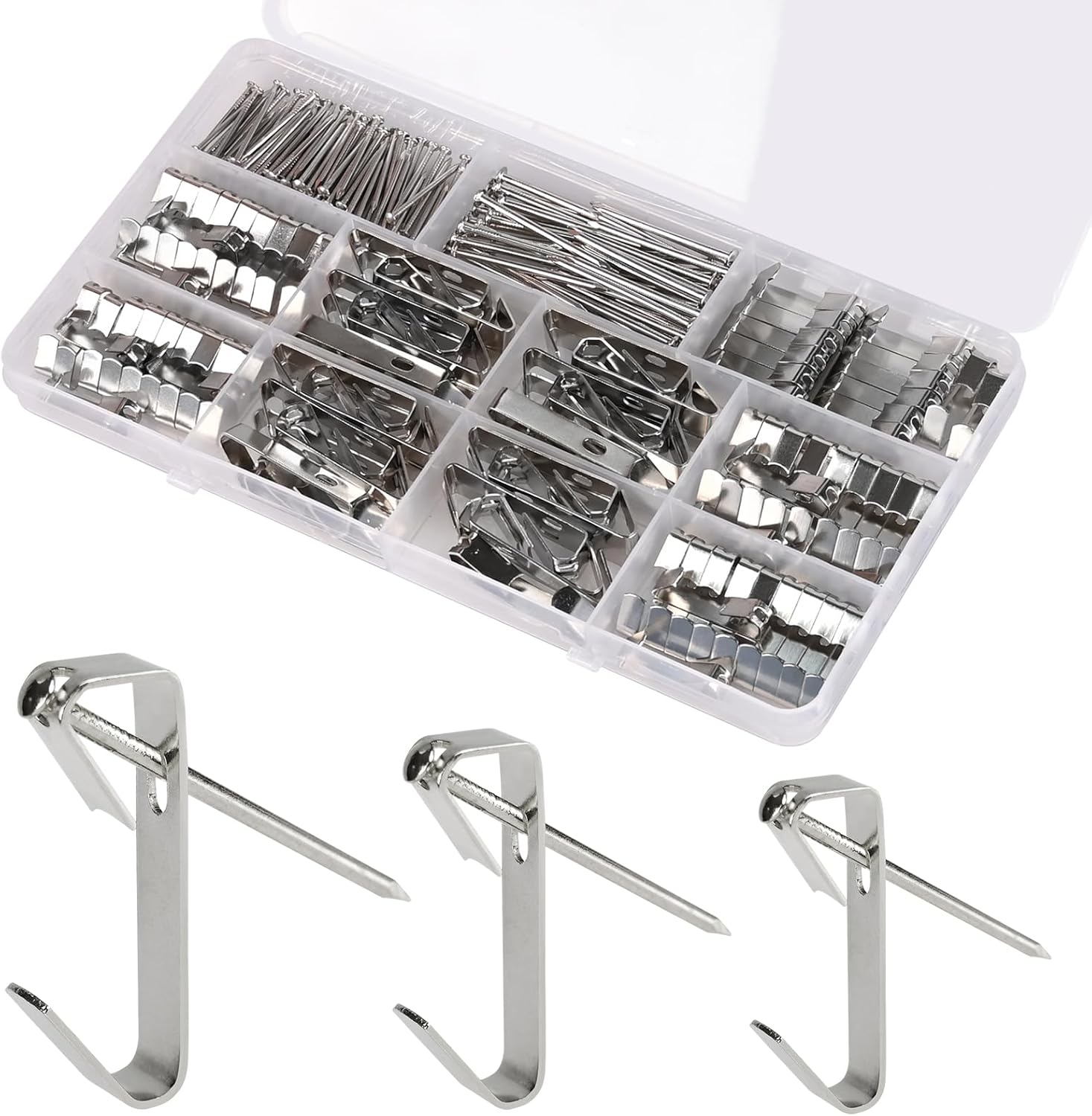 Picture Hanging Kit 237 Pieces, Picture Hangers Holds 10LB 20LB 30LB 50LB 100LB, Heavy Duty Picture Hanging Hooks with Nails for Hanging Pictures on Drywall Wooden Wall, Gold