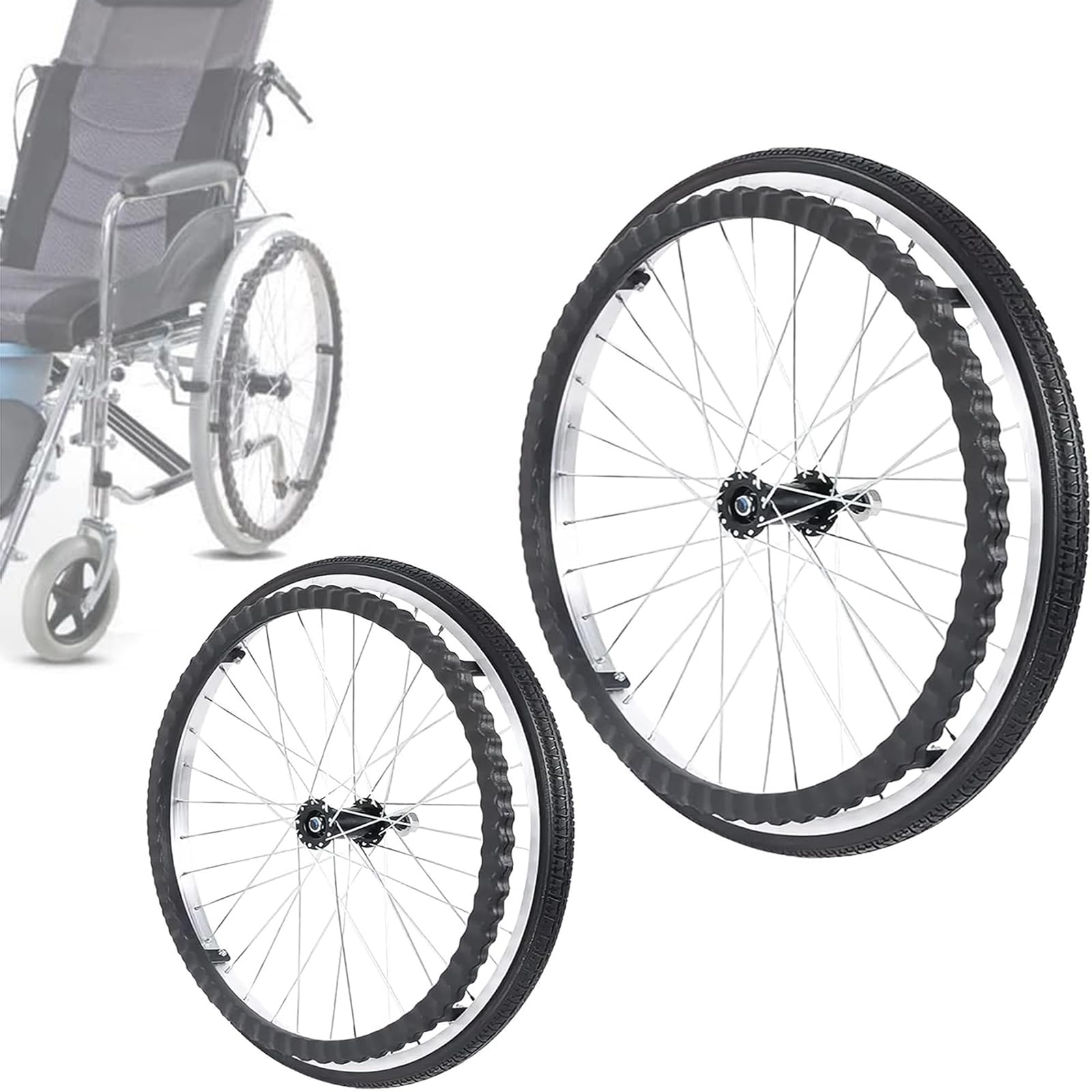 Rollstuhlräder Ersatz Hinten 24 Zoll 2Er-Set Pannensicher Solider Rollstuhl Hinterrad Ersatzteile Für Rollstühle Hinterrad rutschfest Verschleißfest Solide Rollstuhlreifen