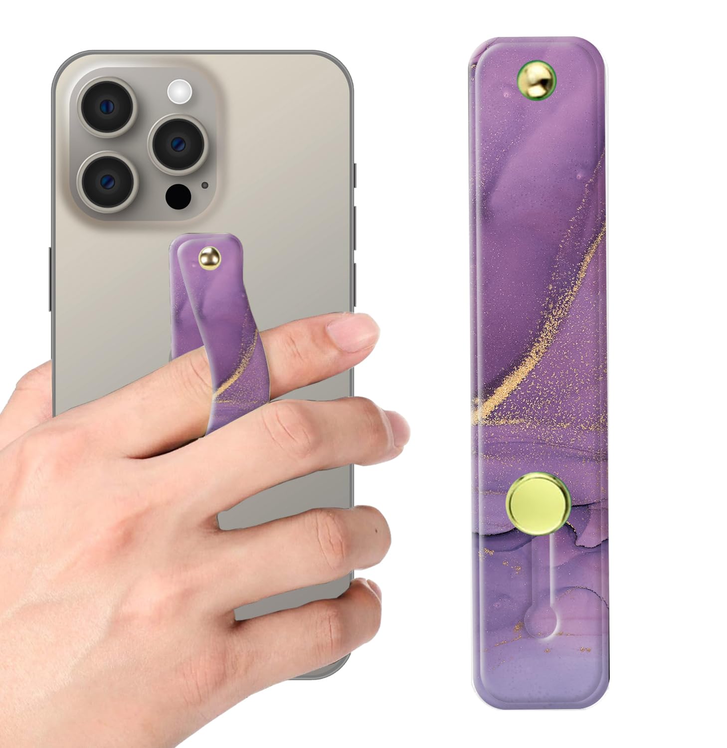 Phone Finger Strap Holder, Portable Phone Grip Loop, Telescopic Silicone Phone Stand, Compatible with Most Smartphones (Purple Marble)