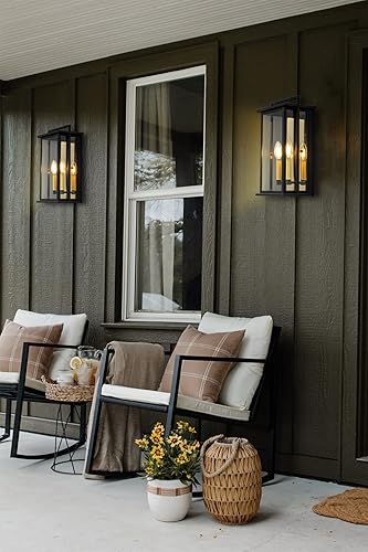 Miniatura 6 de Oupavocs Luces de pared para exteriores con vidrio transparente luces de porche exteriores negras para montaje en pared aplique de pared al aire