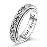 Ladytree Fidget Spinner Ring S925 Sterling Silver Just Breathe Inspirational Hope Rings Anxiety Stress Relieving Boredom ADHD Autism Rings Sandblasted Thumb Rotating for Women Men, Size 7