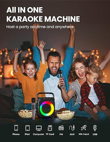 Máquina de karaoke con dos micrófonos inalámbricos, máquina de karaoke portátil para adultos y niños, altavoz Bluetooth portátil con sistema PA,