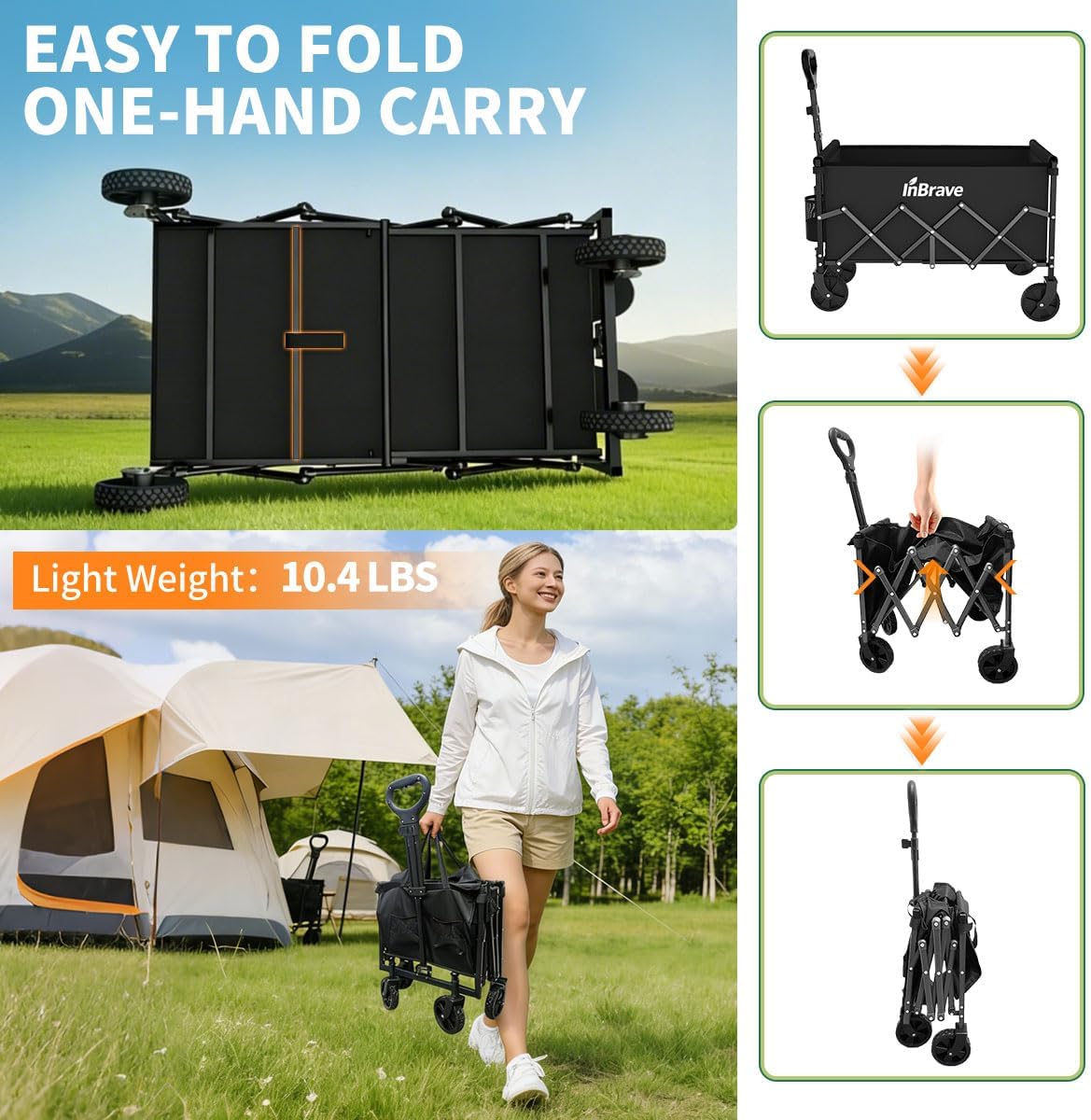 Collapsible Wagon Cart Foldable Beach Wagon with All-Terrain Wheels -
