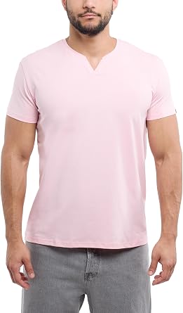 X RAY Mens Notch T-Shirt, Soft Cotton Short Sleeve Slim Fit Basic Split V Neck T Shirts for Men