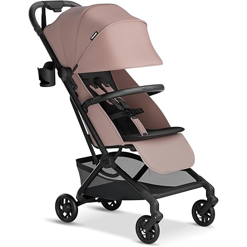 Mompush Velo Lightweight Travel Stroller, Compact & Airplane-Friendly for Baby and Toddler, Lie-Flat Seat, One-Hand Fold, with Leather Bumper Bar, Shoulder Strap, Raincover, Storage Bag & Cup Holder