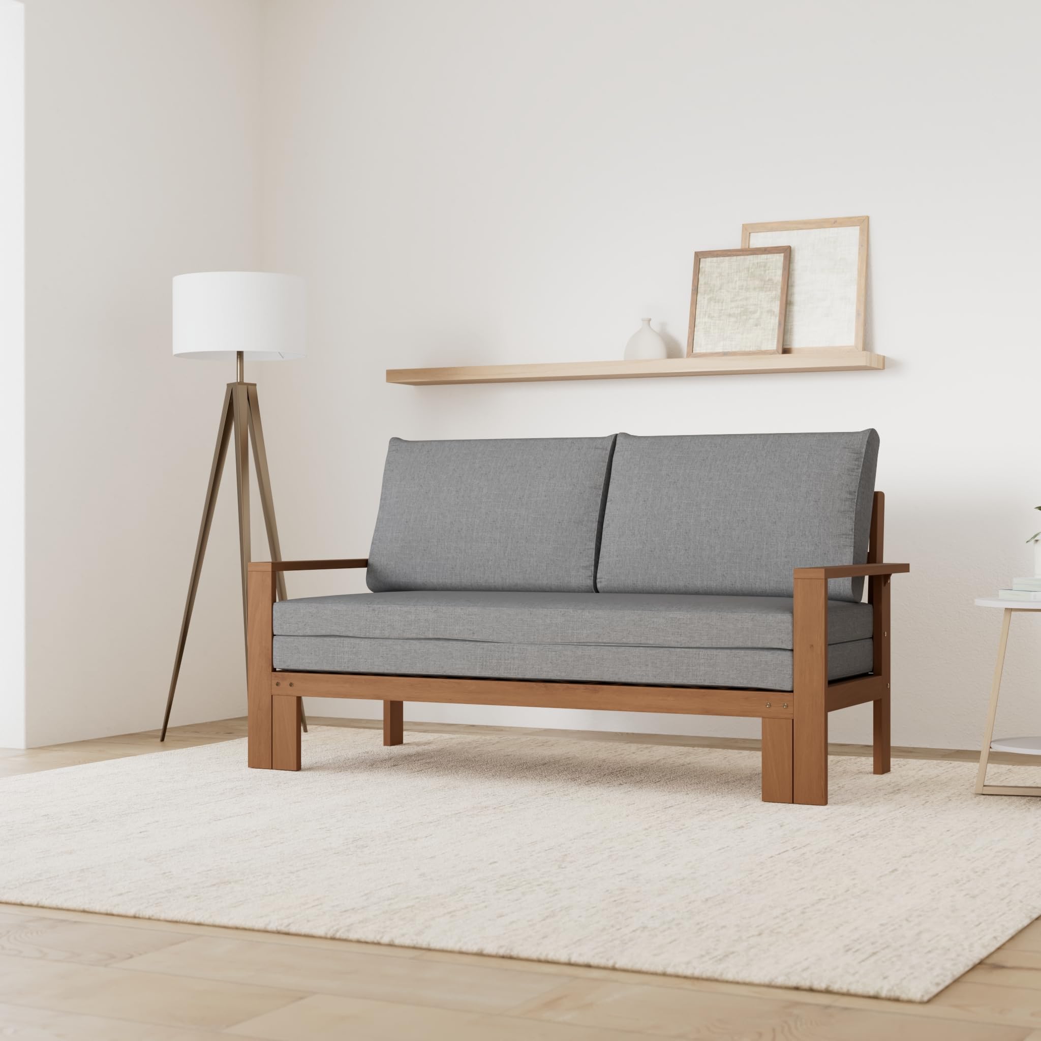 DEGAMO Gartensofa Liegesofa Parana 180x136cm ausziehbar, Akazienholz braun gölt, mit Polsterauflagen grau, Indoor und Outdoor