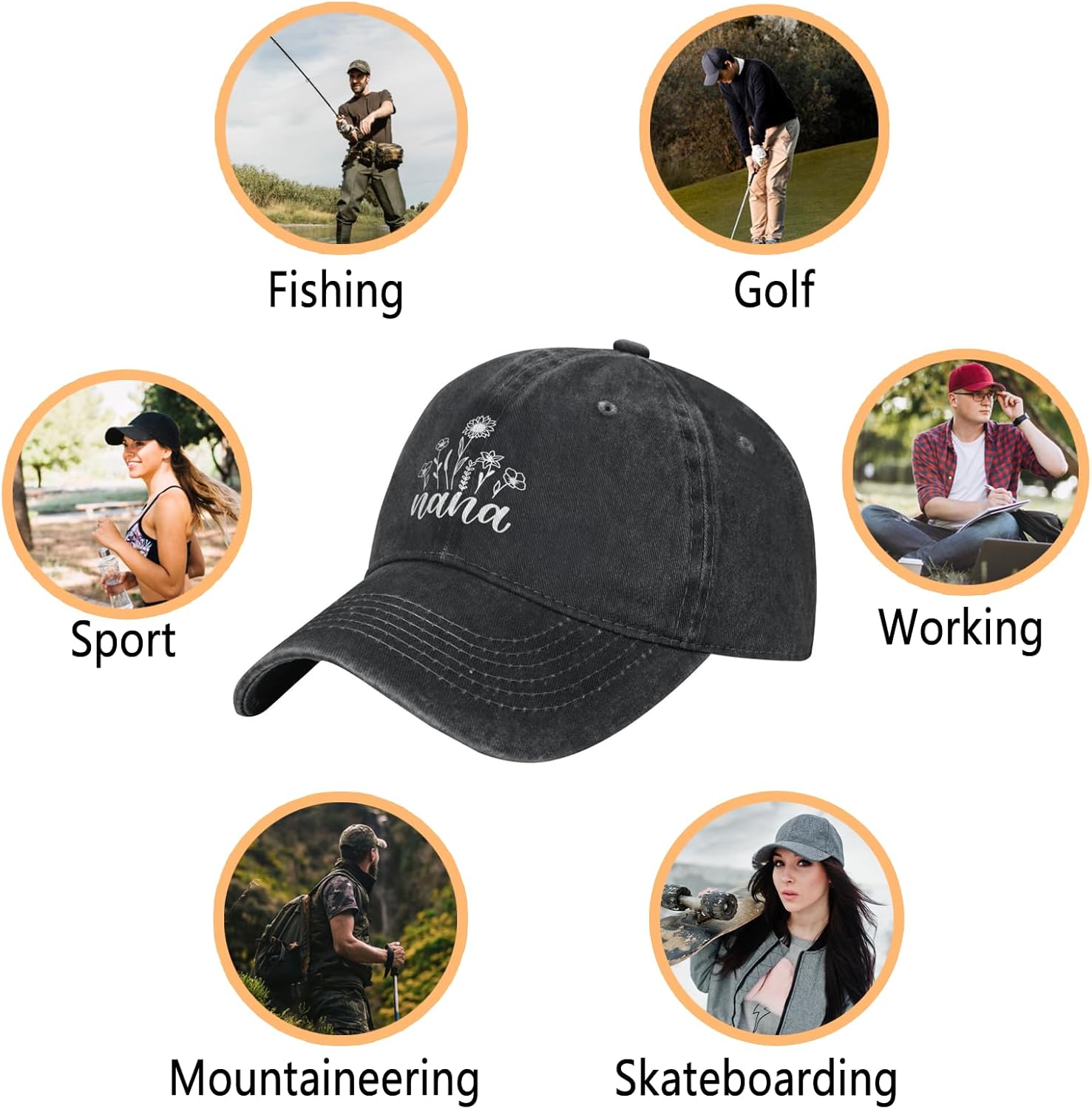 Women's Nana Wildflowers Cotton Hat - Adjustable Vintage Washed Breathable Baseball Cap - for Mom Mimi Gigi - Image 6