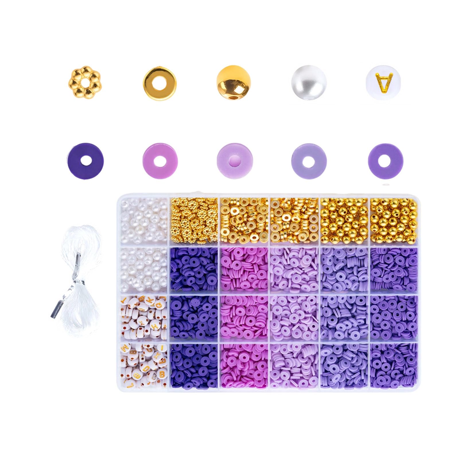 Shurhome Beads Set Craft Round Spacer with Hole Clay for Bracelets Making Clay Set