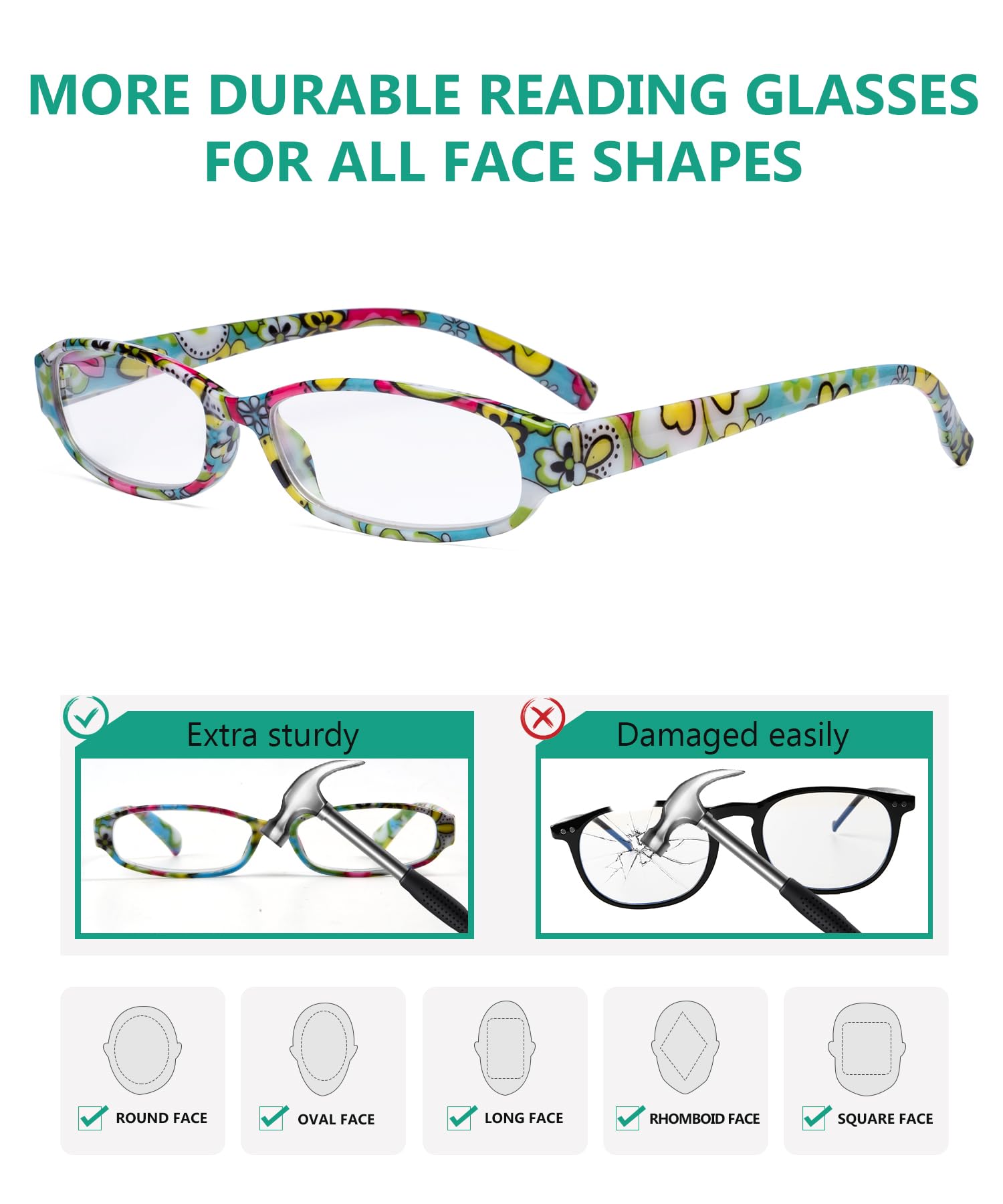 Eyekepper Small Reading Glasses Women - Floral Pattern Readers for Women Reading, 4 works Mix, +1.5 - Image 3