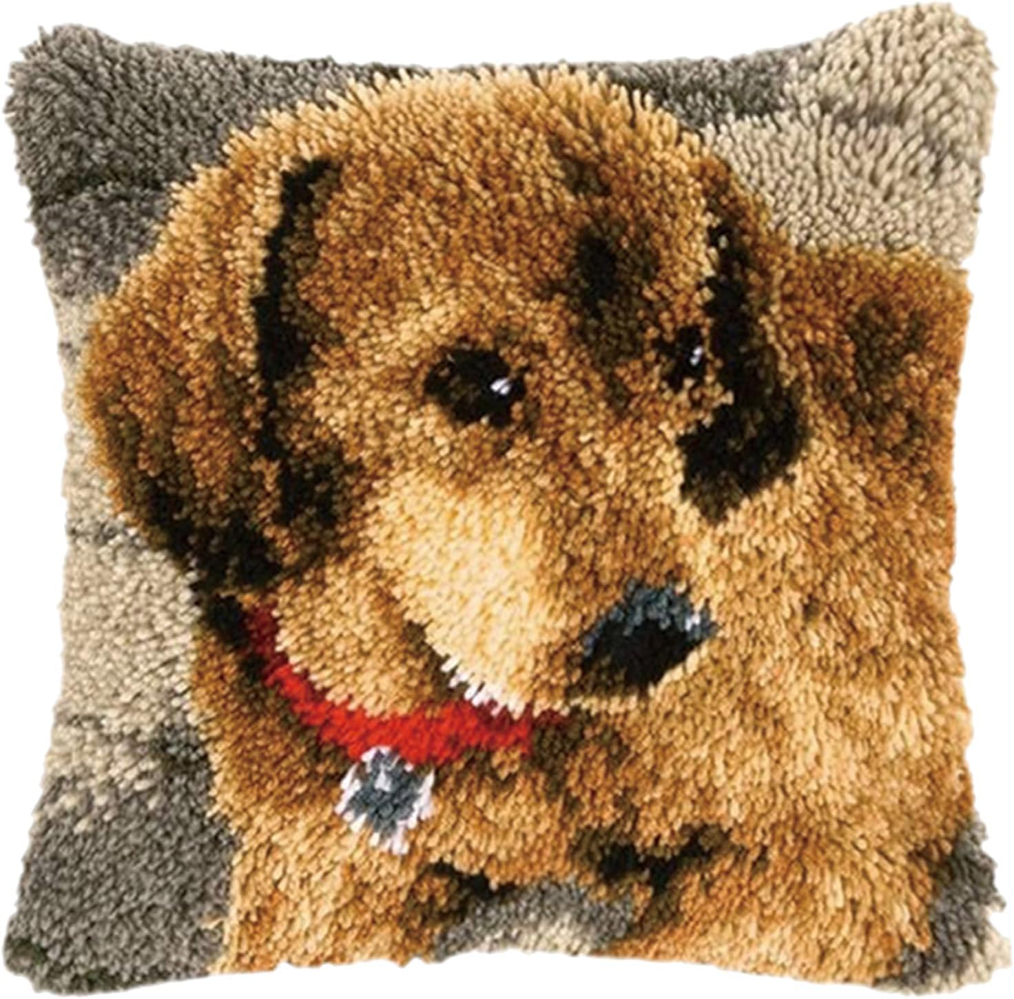 kingsea Latch Hook Pillow Kit, Latch Hook Kits for Adults, Latch Hook Pillow Kits for Beginners, Needlework Cushion Cover for Home Sofa Decoration 17in x 17in, Golden Retriever