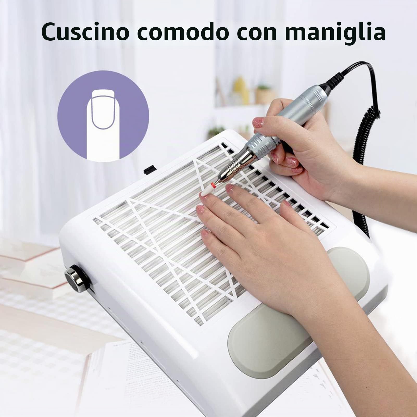 Aspiratore unghie professionale, Aspirapolvere elettrico per collettore di polveri per unghie da 80 W 2 livelli con velocità regolabile con filtro