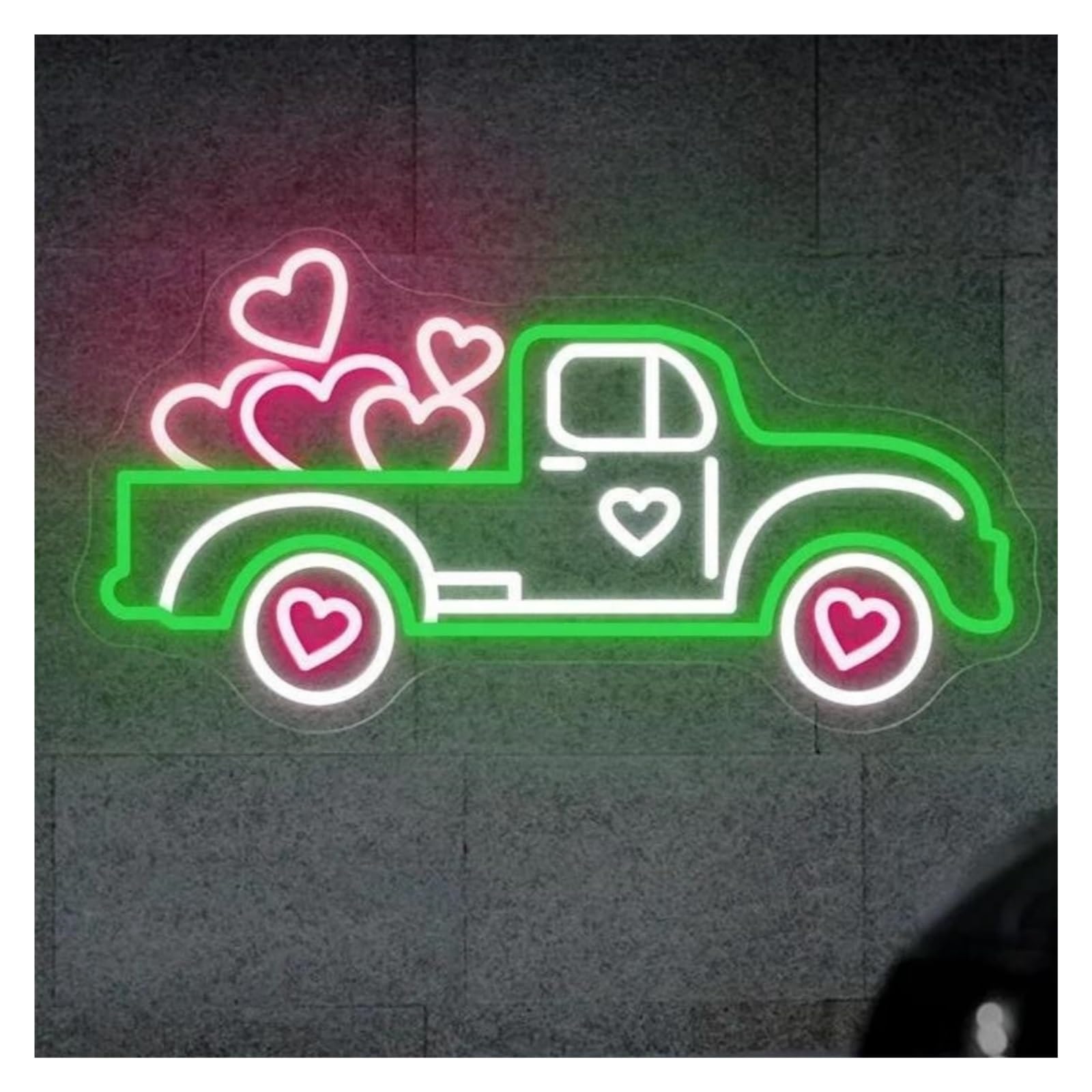 LEMST Signs Lamp Truck with Heart Neon Sign, USB Powered Adjustable Brightness Truck Neon Sign Beach Party Decor(A,34cmx65cm)