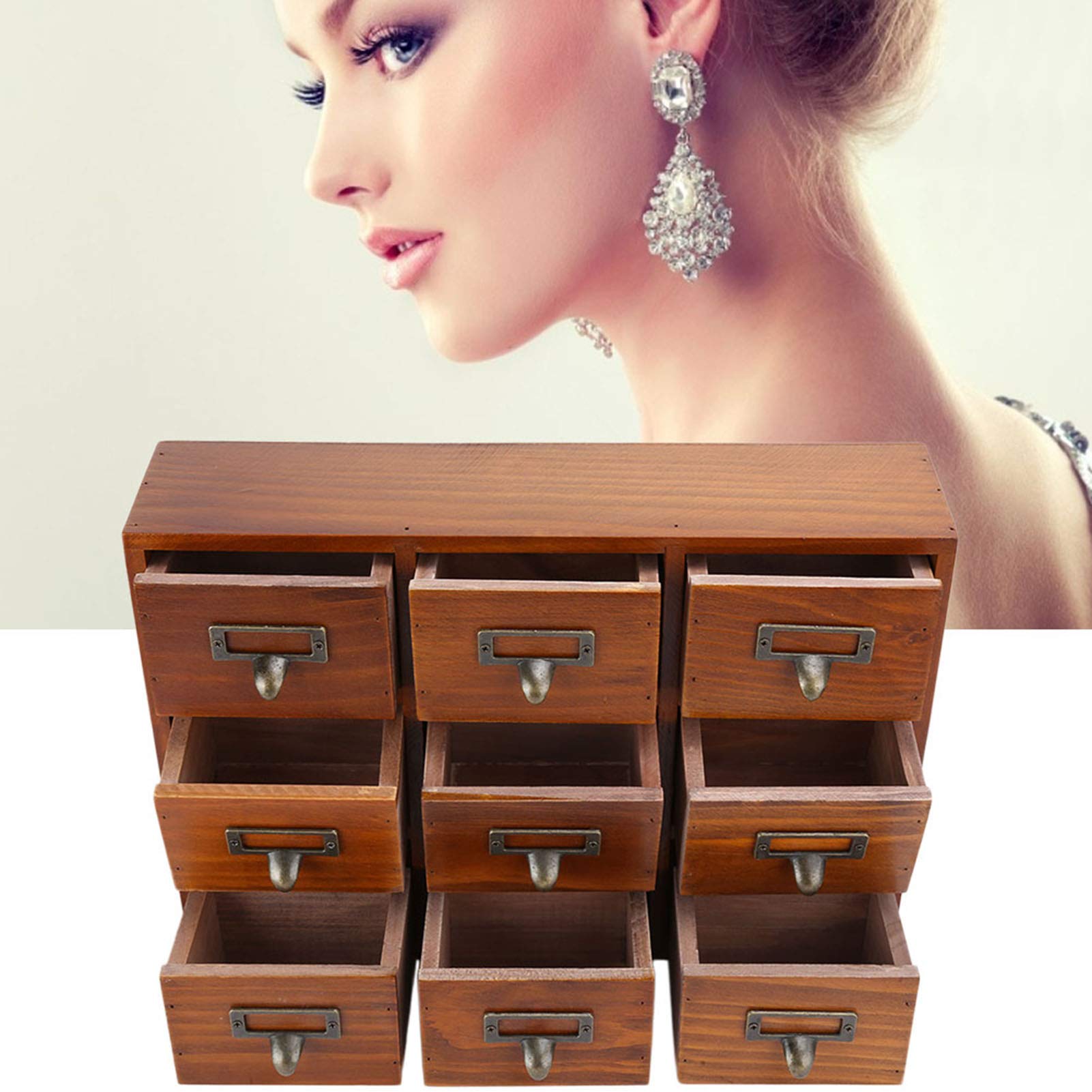 Organizer da Scrivania Vintage in Legno con 9 Cassetti, Armadietto da Farmacia da Tavolo, Cassapanche e Armadietti da Farmacia, Mobili Vintage per Medicinali - Blu (5042-01-(nove