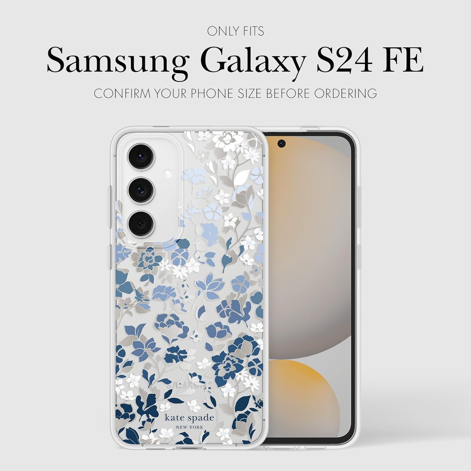 kate spade new york Samsung Galaxy S24 FE 5G Case - Compatible with Wireless Charging - Designer Phone Case - Flowerbed Blue Gems