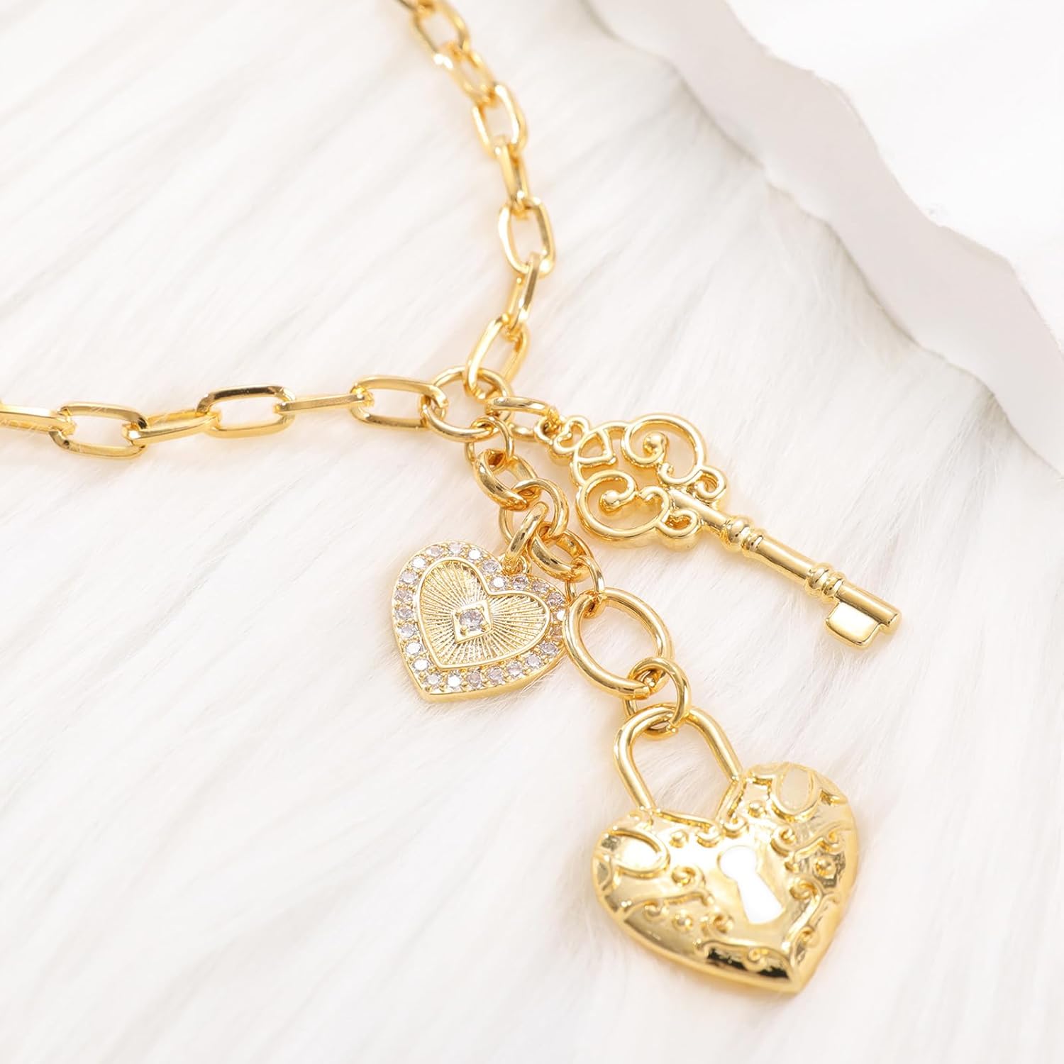 HETICA Heart Necklace for Women Lock Necklace Key Charm Necklace Fashion Gold-Plated Necklace Jewelry - Image 2