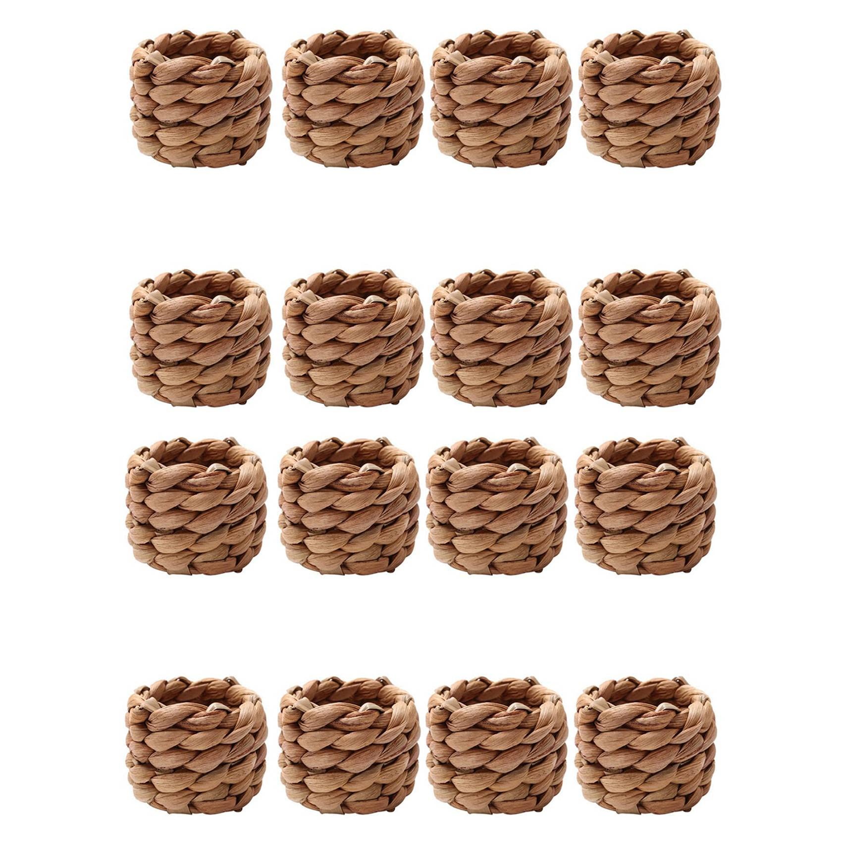 Hndhbfgrt 16Pcs Country Style Water Woven Napkin Ring, Hand-Woven Straw Napkin Ring, Farmhouse Natural Napkin Buckle