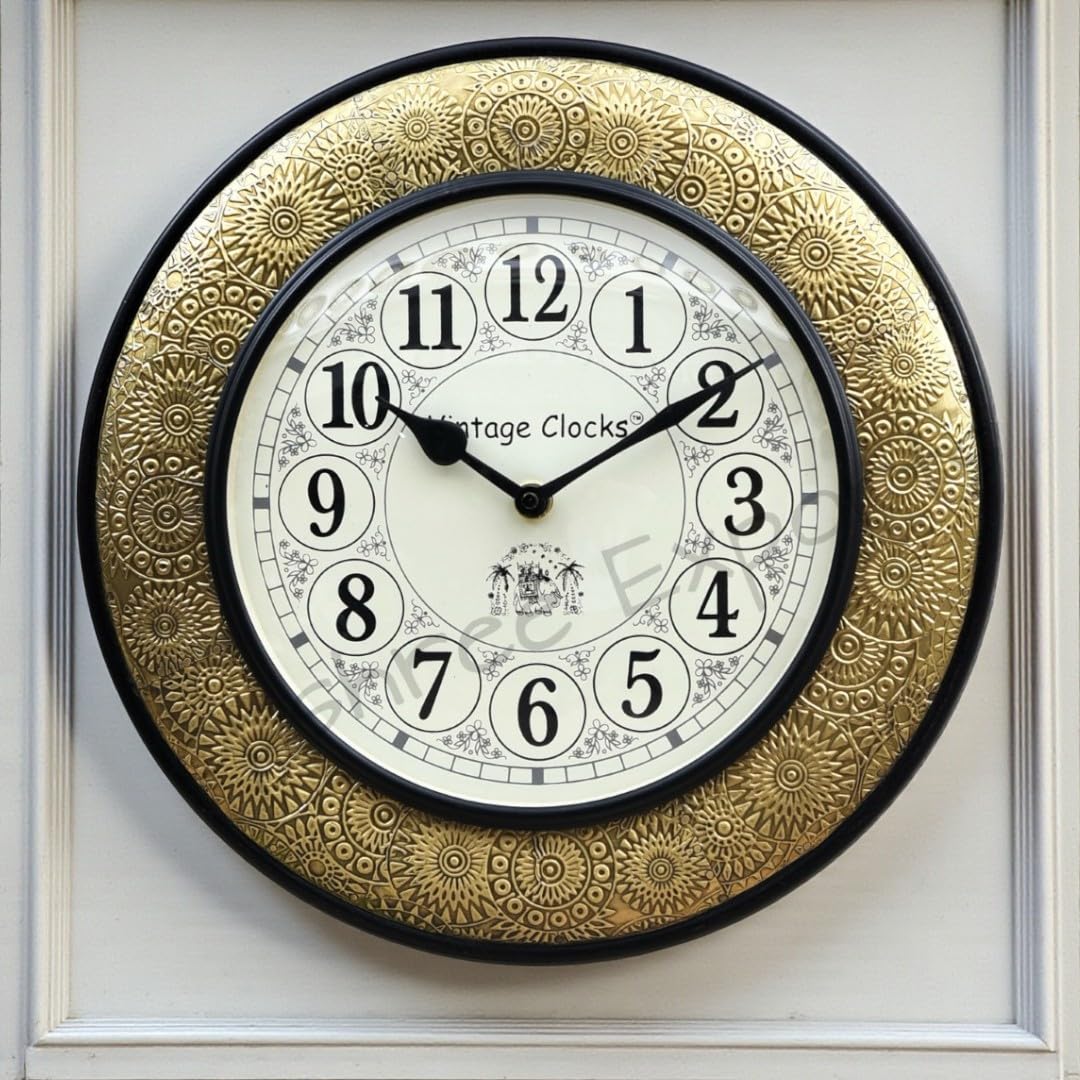 Vintage Brass Inlay Wall Clock - Handcrafted & Stylish -4