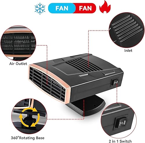 Miniatura 5 de Calentador de automóvil, calentador de automóvil portátil de 12 V, enchufe al encendedor de cigarrillos, 2 en 1, descongelador, descongelador,