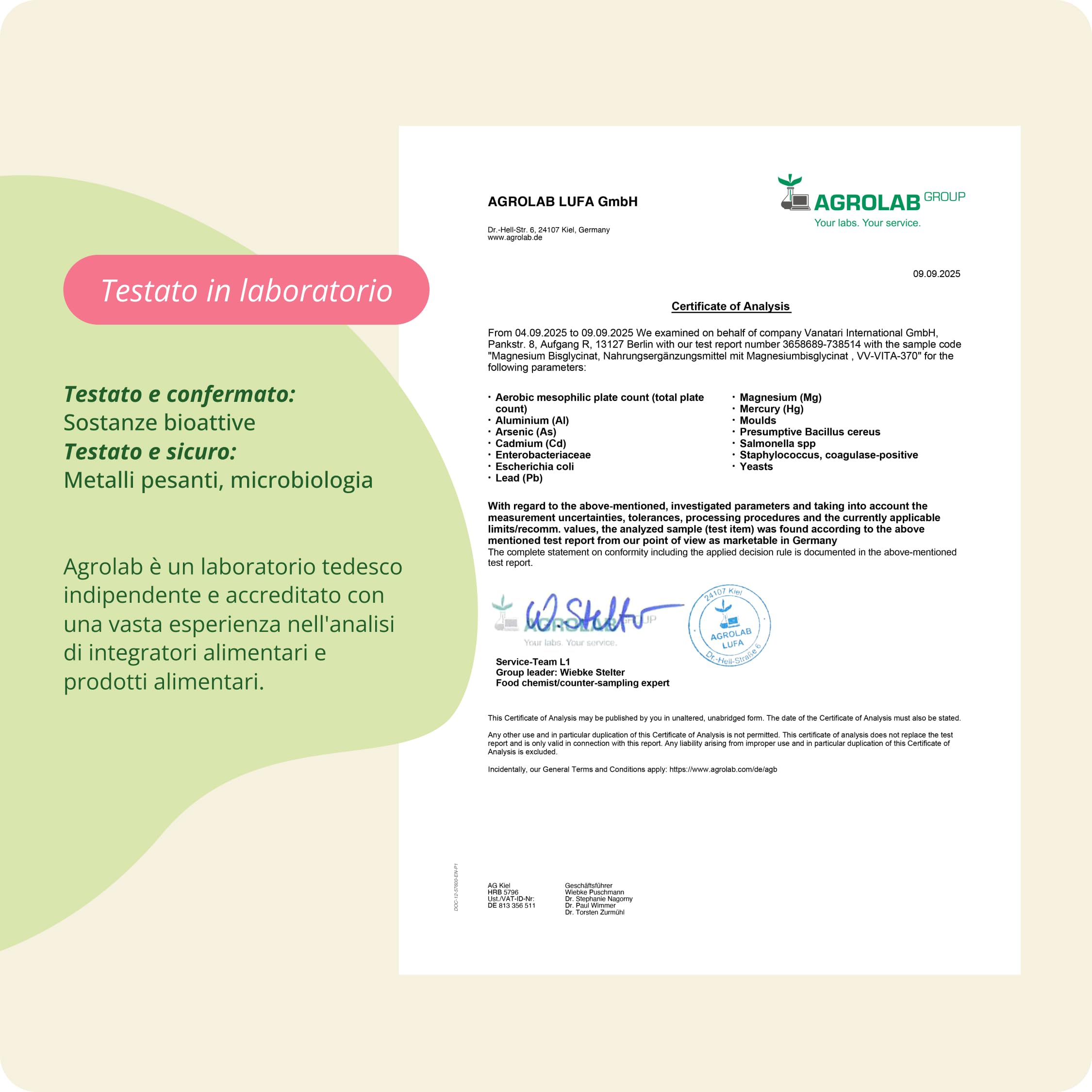 Magnesio Bisglicinato | 400 mg di Magnesium Puro Elementare | Forma Chelata Biodisponibile | Contro Stanchezza e Affaticamento | Certificato in Laboratorio | Vegavero