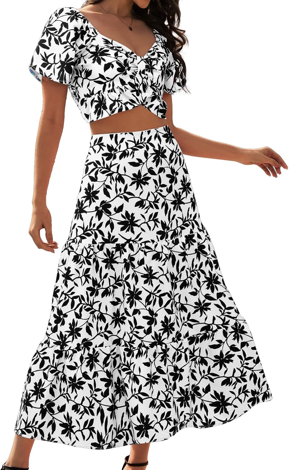 DRESSTELLS Women’s 2 Piece Floral Skirt Set, Boho Style Summer Dress