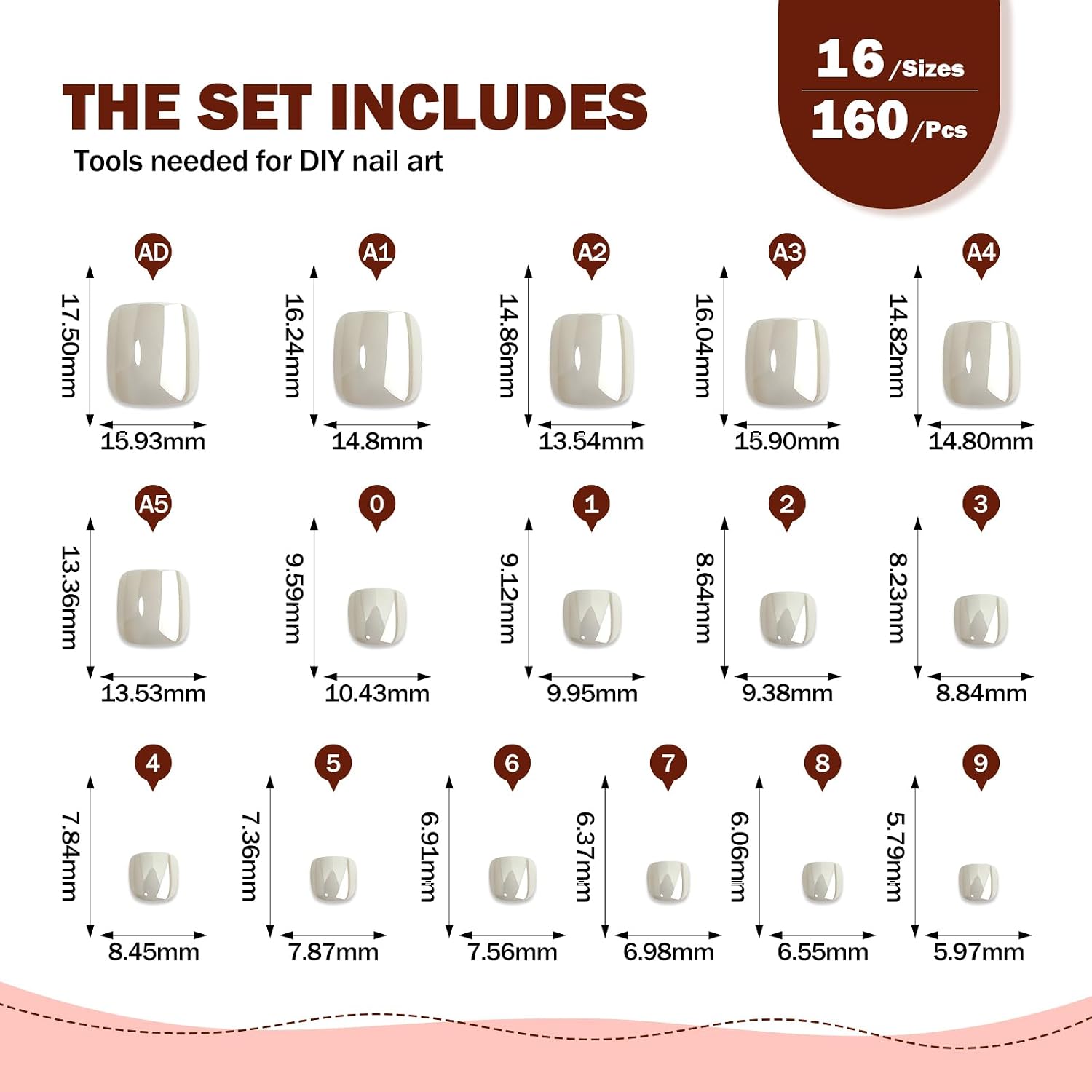Chrome White Press on Toenails Set for Women, 160Pcs 16 Sizes Glossy Thick White Toenails Press on Fake Toenails Short Square Acrylic Toe Nail Tips False Artificial Toe Nails Press ons for DIY