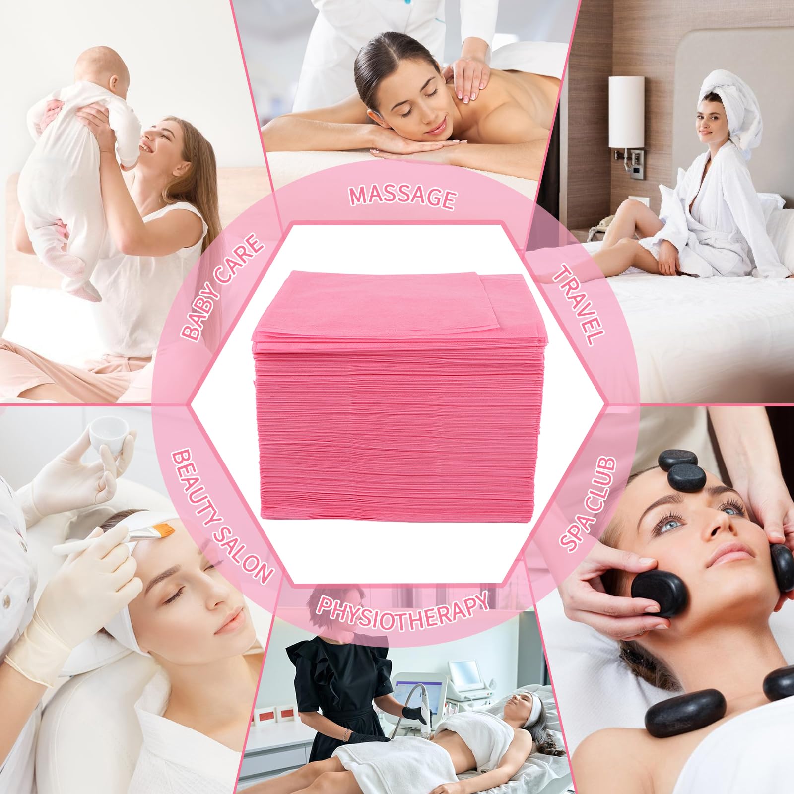 Lot de 100 Draps Jetables Table Massage 80 x 180 cm Tissu Non Tissé Rose