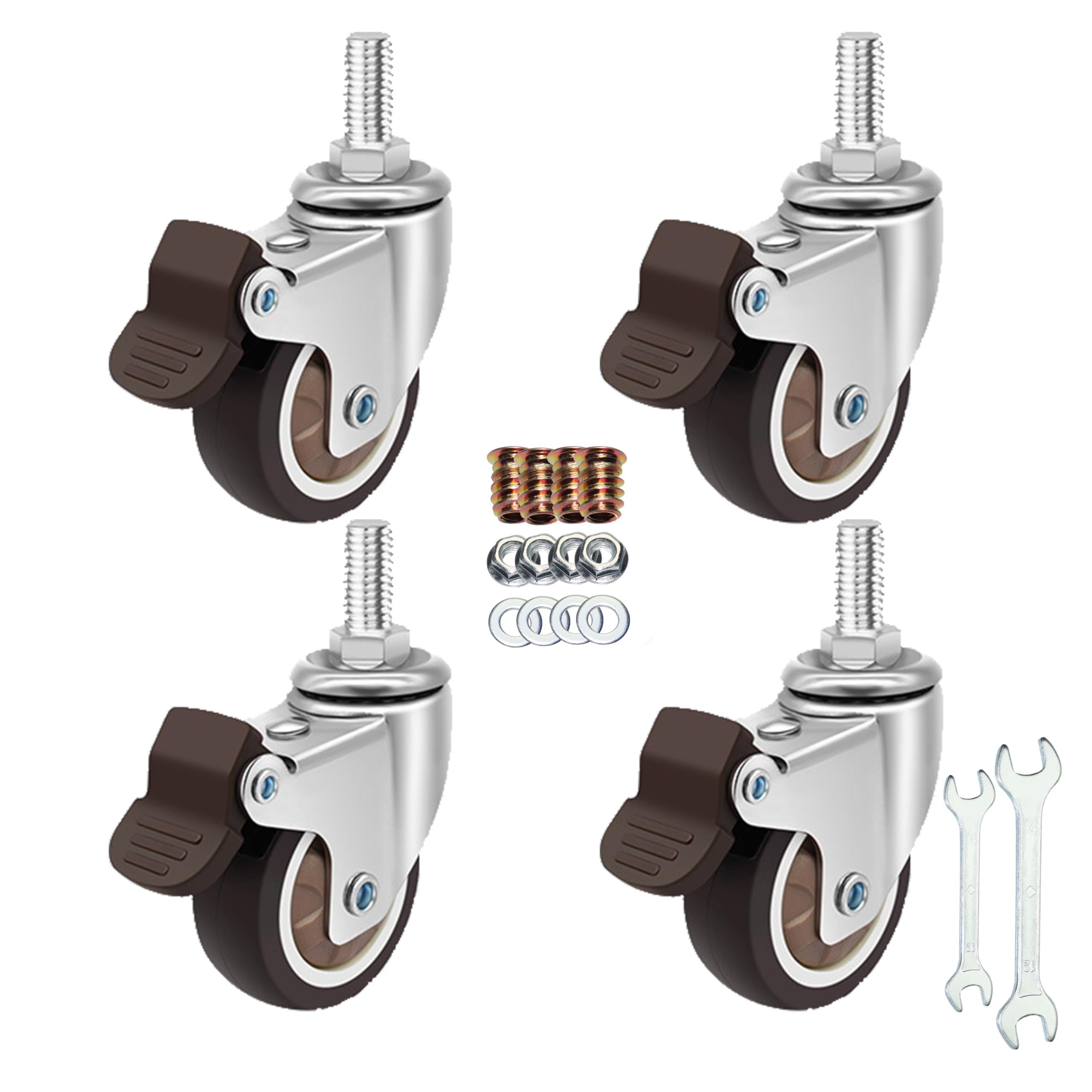 Nfbcxutkw M8-1.25X15mm Stem Casters, 360 Degree Swivel Stem Tpr Wheels With Metric Thread Industrial Castors For Carts, Furniture, Dolly, Workbench(2 Inch With Brake)