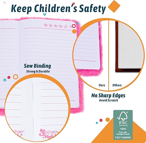 Miniatura 4 de SuperStyle Diario diario, regalo para niñas de 6, 7, 8 años, cuaderno de gato con cerradura secreta, diario de escritura, regalo de cumpleaños