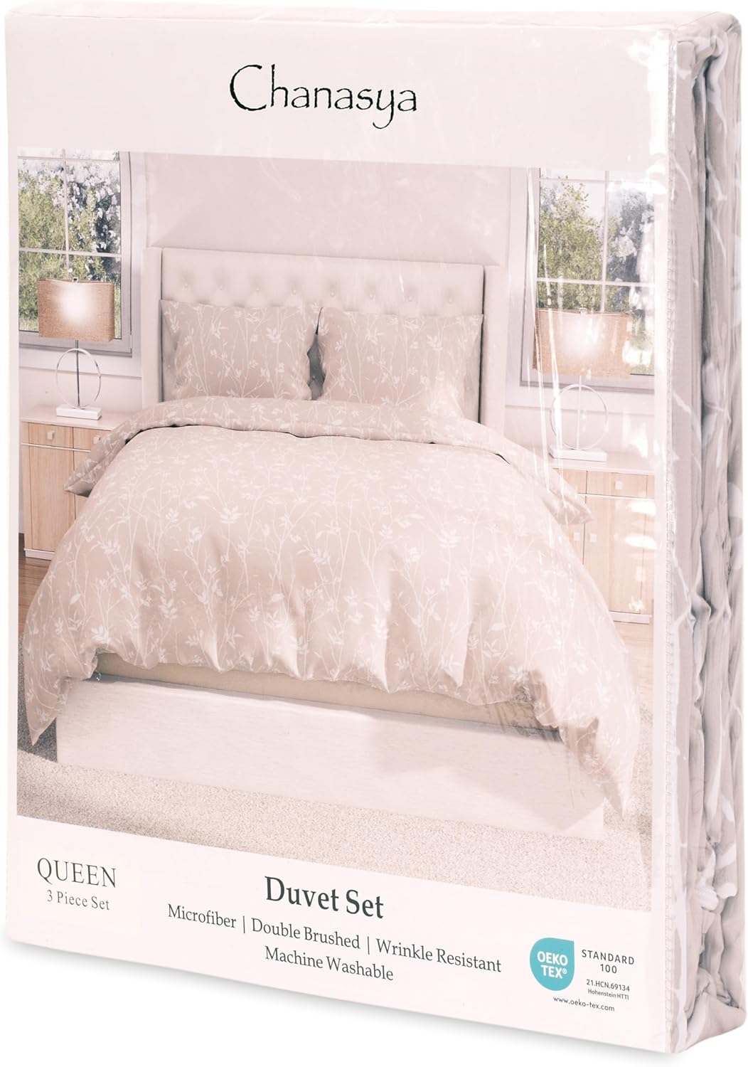 Chanasya Premium Printed Bramble Leaf Beige Duvet Cover Set - Duvet Cover (104” x 90”) & 2 Pillow Shams (20” x 36”) - 3-Piece Set, King Size, Printed Bramble Leaf Beige