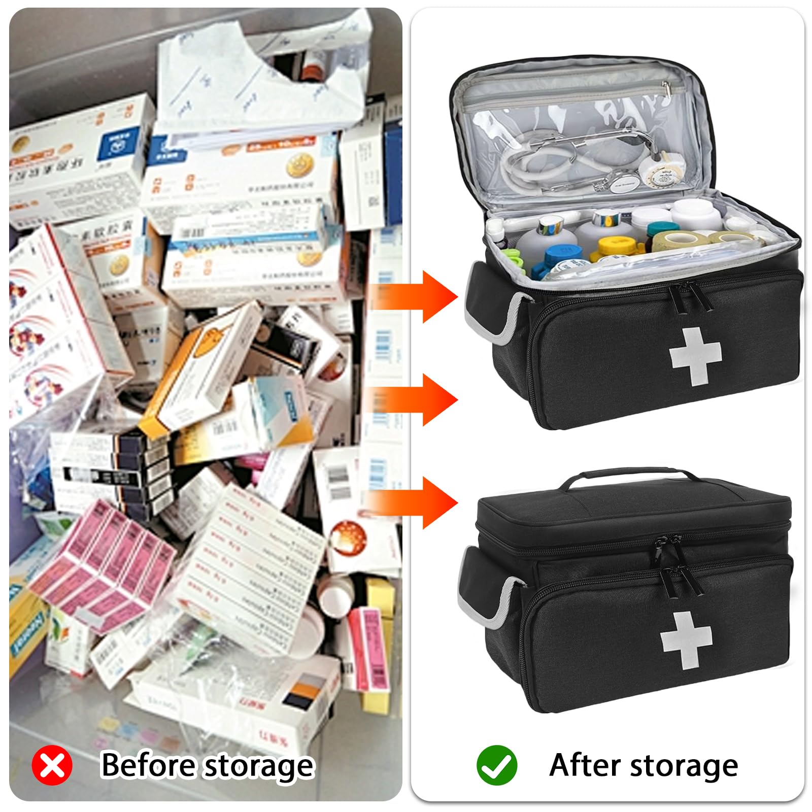 Notfalltasche Leer - Erste Hilfe Tasche, Reiseapotheke Tasche mit Griff, Medizinische Tasche, Tasche für Krankenschwester, Medizintasche Reise für Häusliche Pflege Notfall Reisen