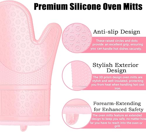 Vista 26 de Guantes de horno con almohadillas calientes resistentes al calor y cinco espátulas de silicona diseñadas para cocinar en la cocina, guantes