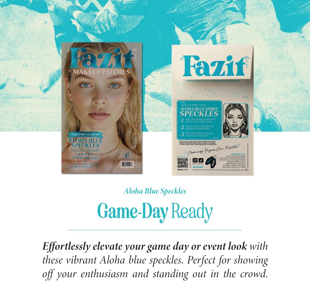 Fazit Makeup Patches - Aloha Blue Speckles - Glow Up Make-Up Patches - Cute Glitter Makeup Accessories for Women - Cosmetic Glitter for Face - Image 6