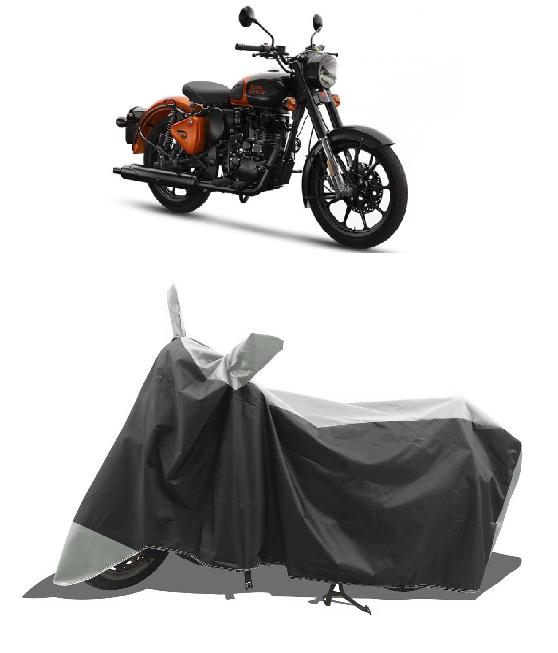 ROMEIZ - Two Wheeler - Scooty - Bike Cover for Royaal Enfieeld Classic 350 Red Ember Cover with Water-Resistant and Dust Proof Premium 190T Fabric_White Stripe