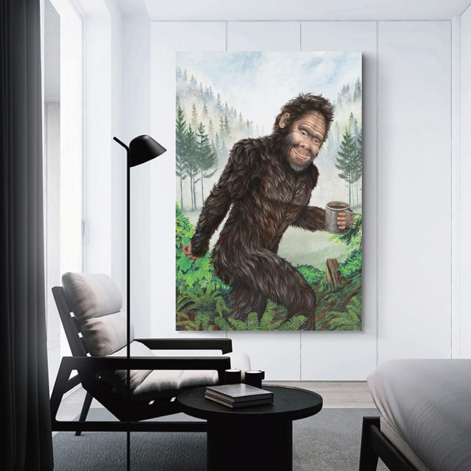 Junmoney Bigfoot Brew Canvas Art Print, 20x30inch(50x75cm), for Office Decor, Home Working Or Creative Rooms, A Smart Decor Choice for Study Walls