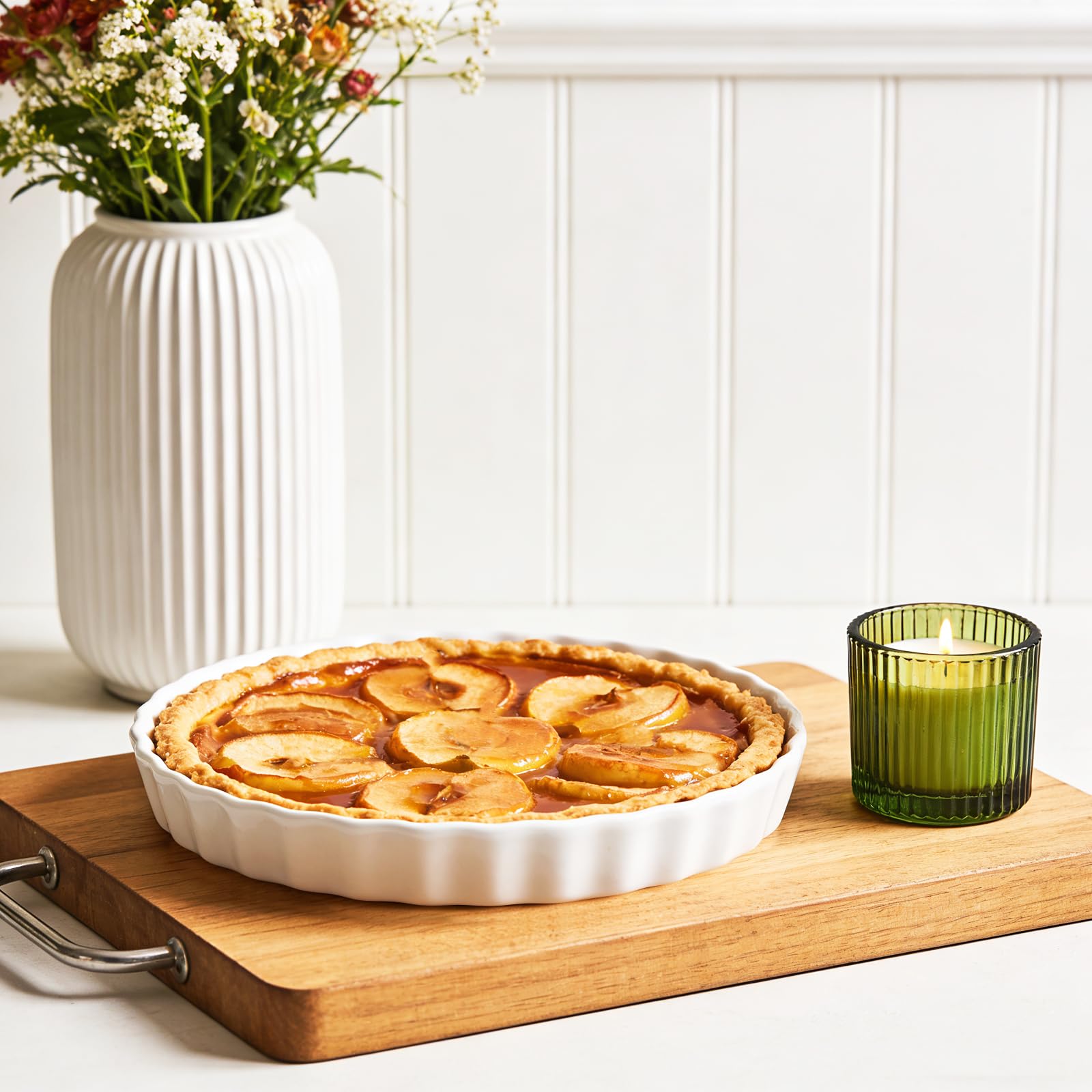Plat à tarte blanc de 18 cm - Plat à tarte en céramique pour tarte, quiche, pizza, pâtes, pâtisserie