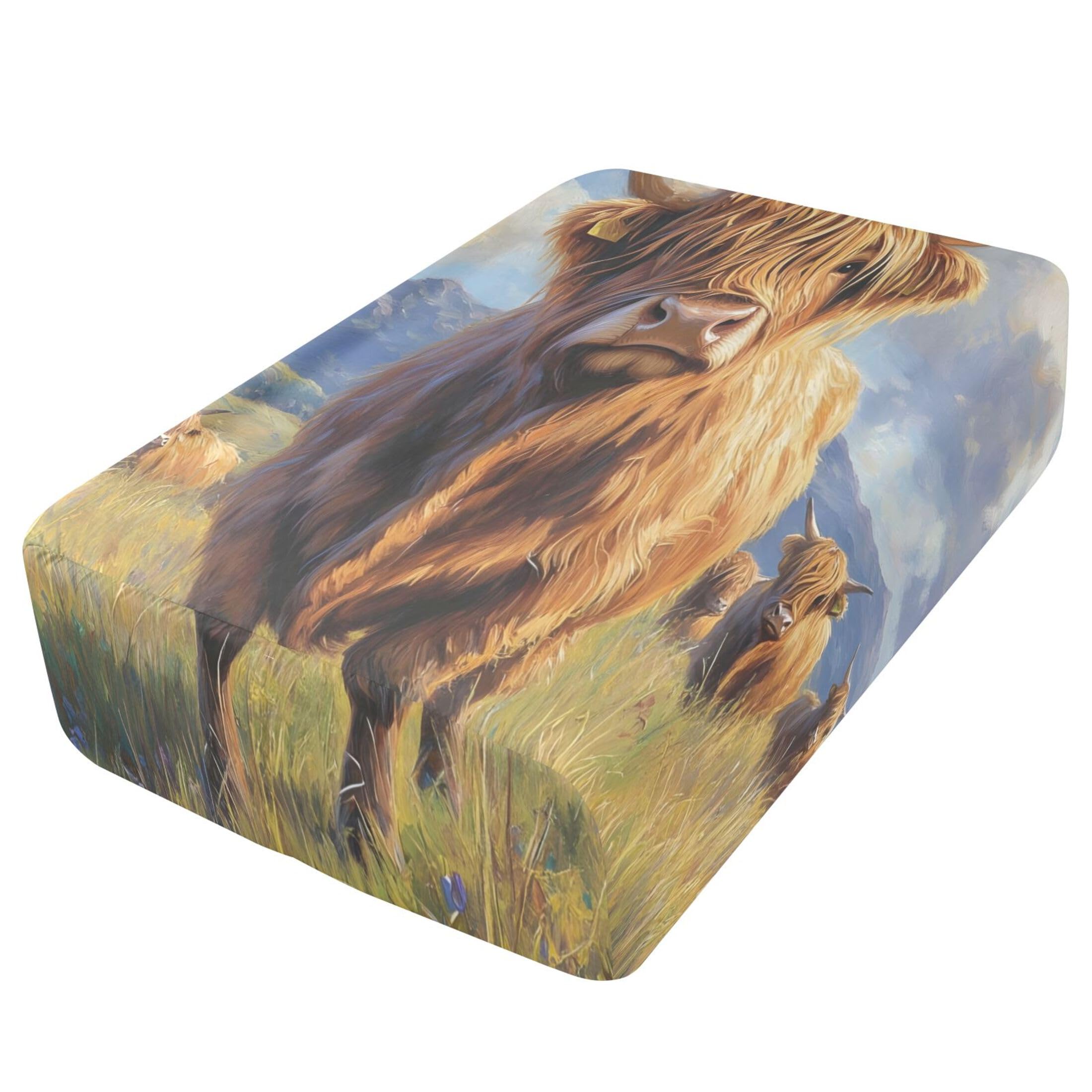 Highland Cow - Sábana bajera ajustable individual para colchón de aire, bolsillo extra profundo de 24 pulgadas, funda suave y transpirable con apertura de válvula de cremallera para cama de