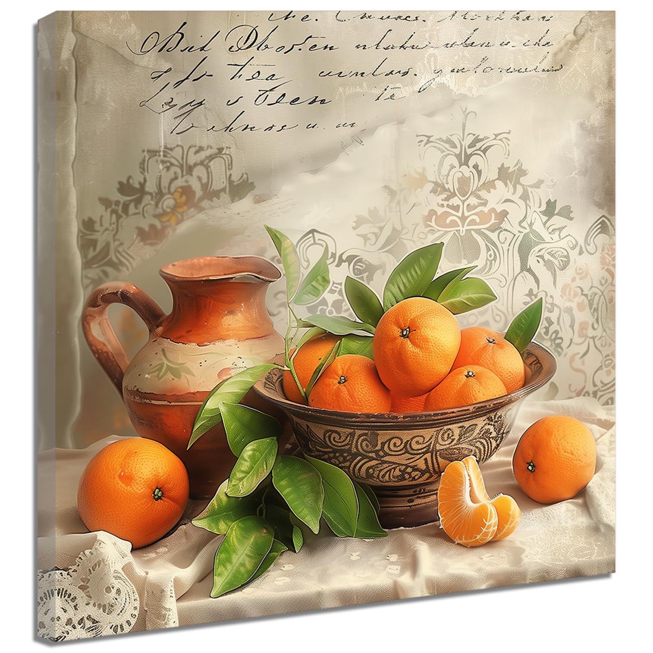 ZQQART Fruit Canvas Wall Art Kitchen Artwork Wall Decor Farmhouse Citrus Pictures Vintage Oranges in Basket Poster for Living Room Framed (White,16" x 16")