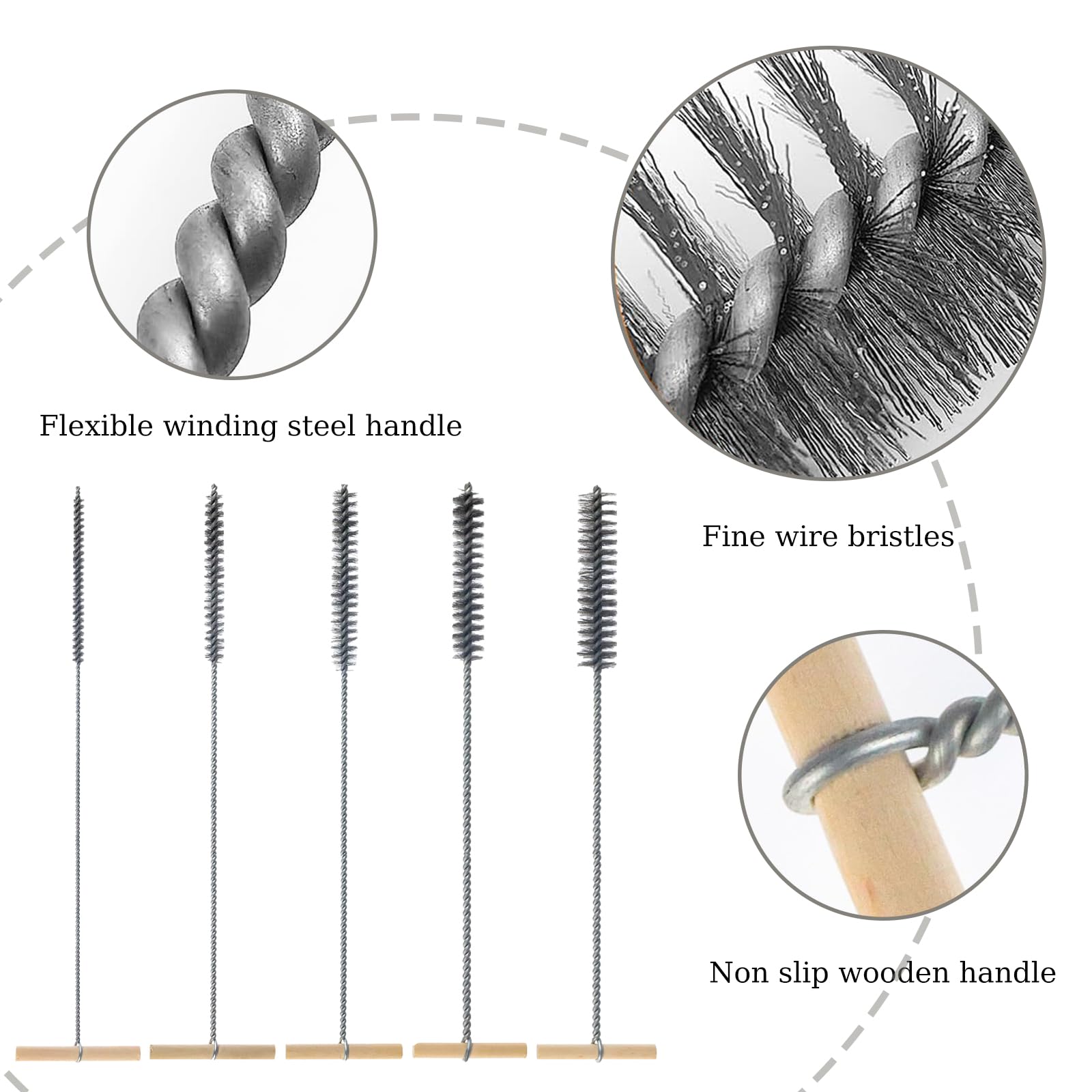 Mini Goupillon Nettoyage 5 Pièces 8 Mm/12 Mm/16 Mm/20 Mm/25 Mm Brosse Cylindrique Nettoyage Brosse À Trous En Acier Inoxydable Goupillon Nettoyage À