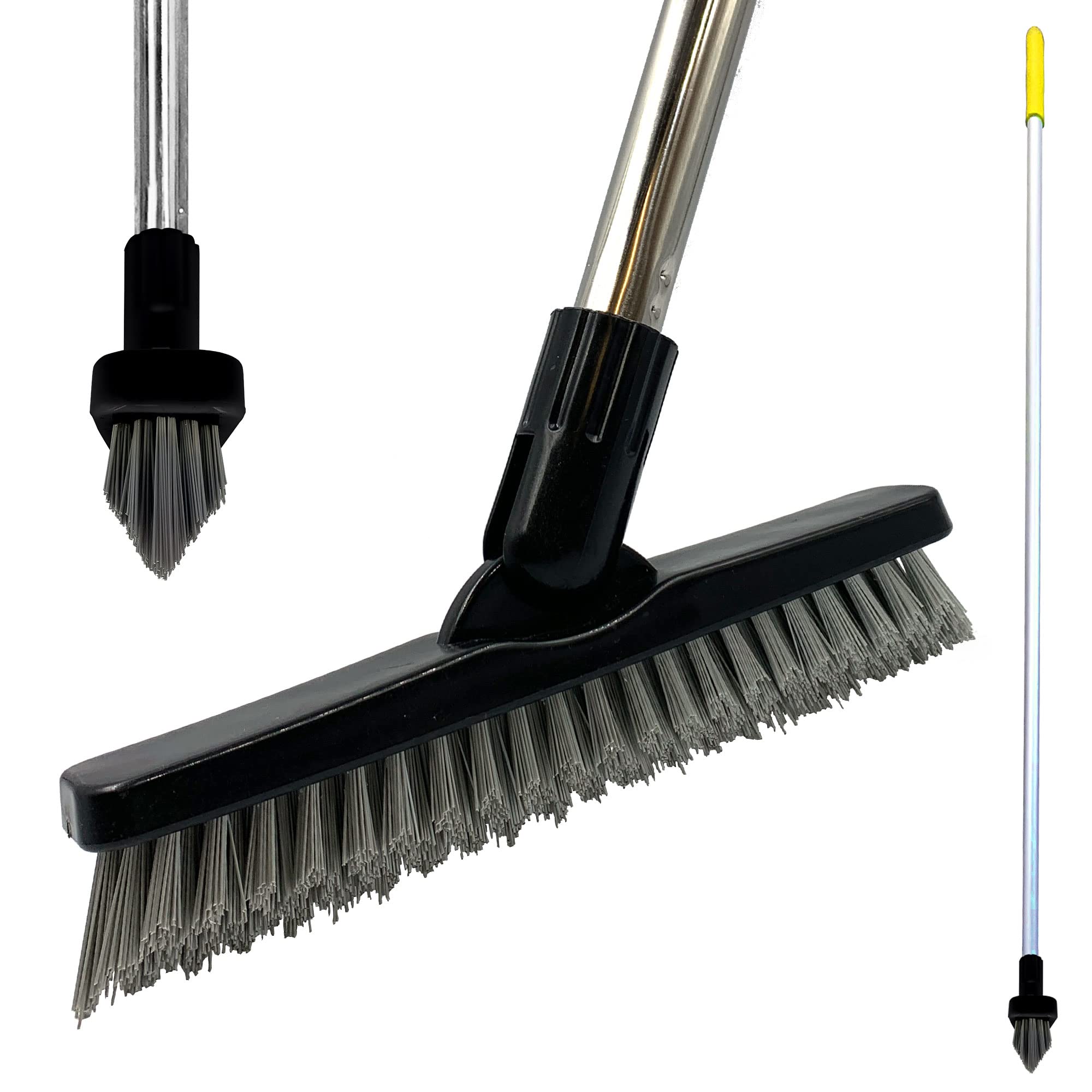 Tdbs The Dustpan And Brush Store Yellow Colour-Coded Grout Cleaning Brush, Angled Floor Grout Cleaner With Stiff Bristles, Swivel Head Floor Scrubbing Brush With Long Handle For Tiles, Bathroom, Kitchen, & Hard-To-Reach Corners (Yellow)