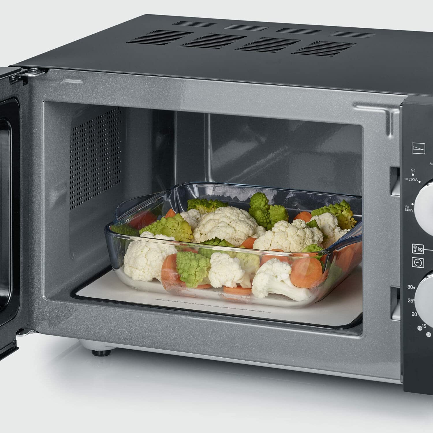 SEVERIN Forno a Microonde 2 in 1 con Grill, 20 Litri, 800W/1000W, 9 Livelli di Potenza, Fondo Piatto in Ceramica, Cottura 2 Livelli, Libera Installazione, 46,2x39,5x27 cm, Nero/Inox - MW 7762