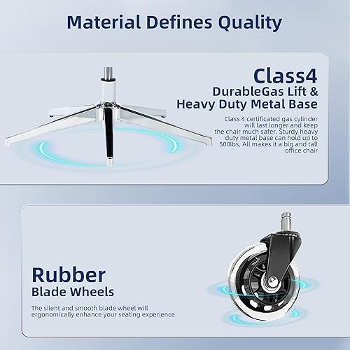 Miniatura 9 de Silla de oficina de 500 libras, silla de escritorio ergonómica de malla para personas pesadas, silla de oficina de gran tamaño con cojín de asiento