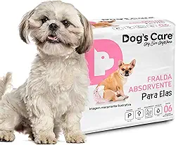 DOG’S CARE Fralda Descartável Para Cães Fêmeas de 3 a 6kg - Fralda Absorvente Para Cachorros Idosos e Filhotes - Tamanho P - 6 Unidades