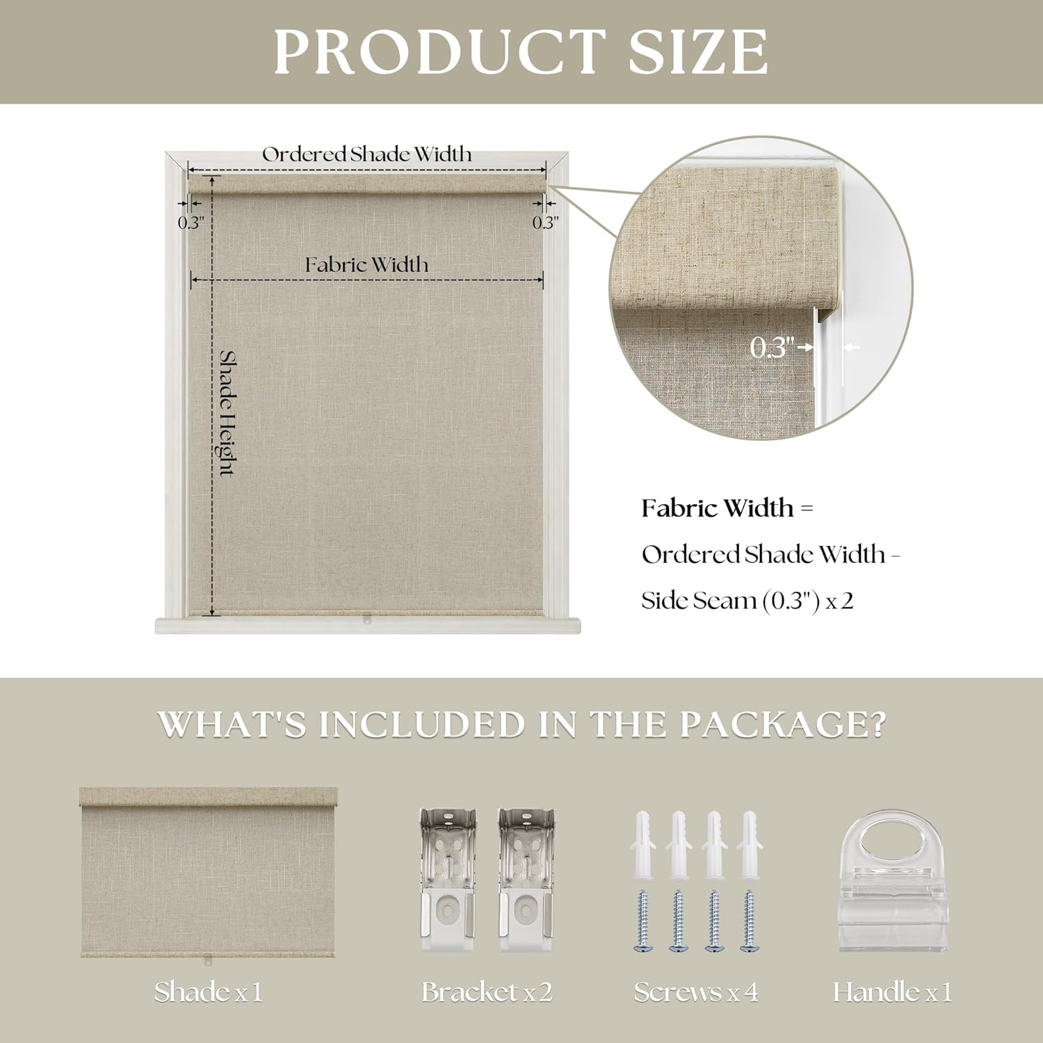 Linen Light Filtering Roller Shades for Living Room Dining Window Cordless Free-Stop Blinds with Valance Natural Beige Tan Linen Flax Shades Blinds for Indoor Bathroom Windows Bedroom 34" W x 72" H